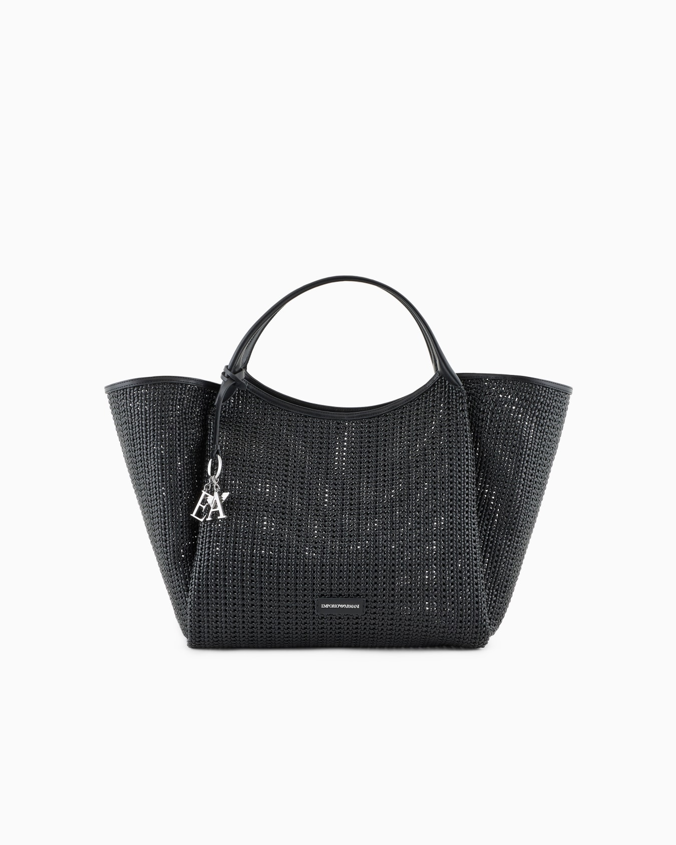 Oversized interwoven shopper bag with logo charm Slide 0