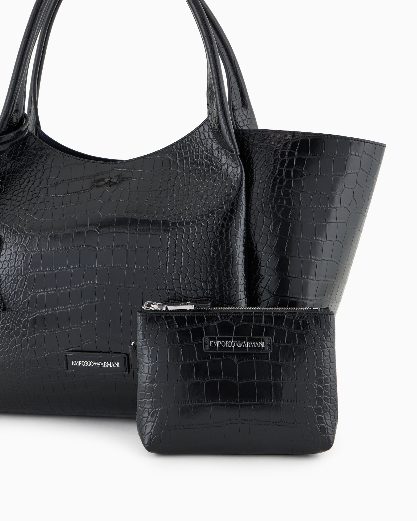Oversized shopper bag with mock-croc finish and logo charm Slide 4