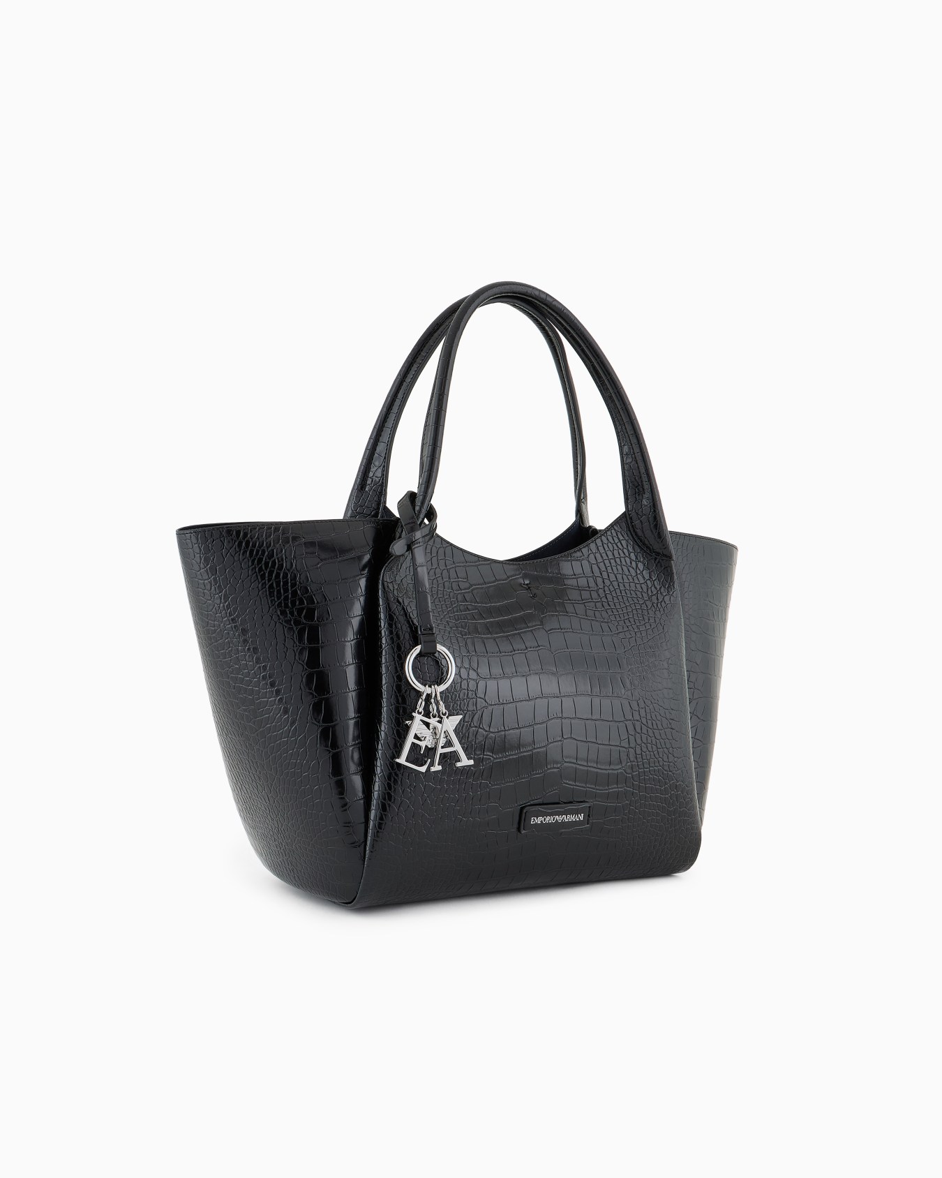Oversized shopper bag with mock-croc finish and logo charm Slide 1