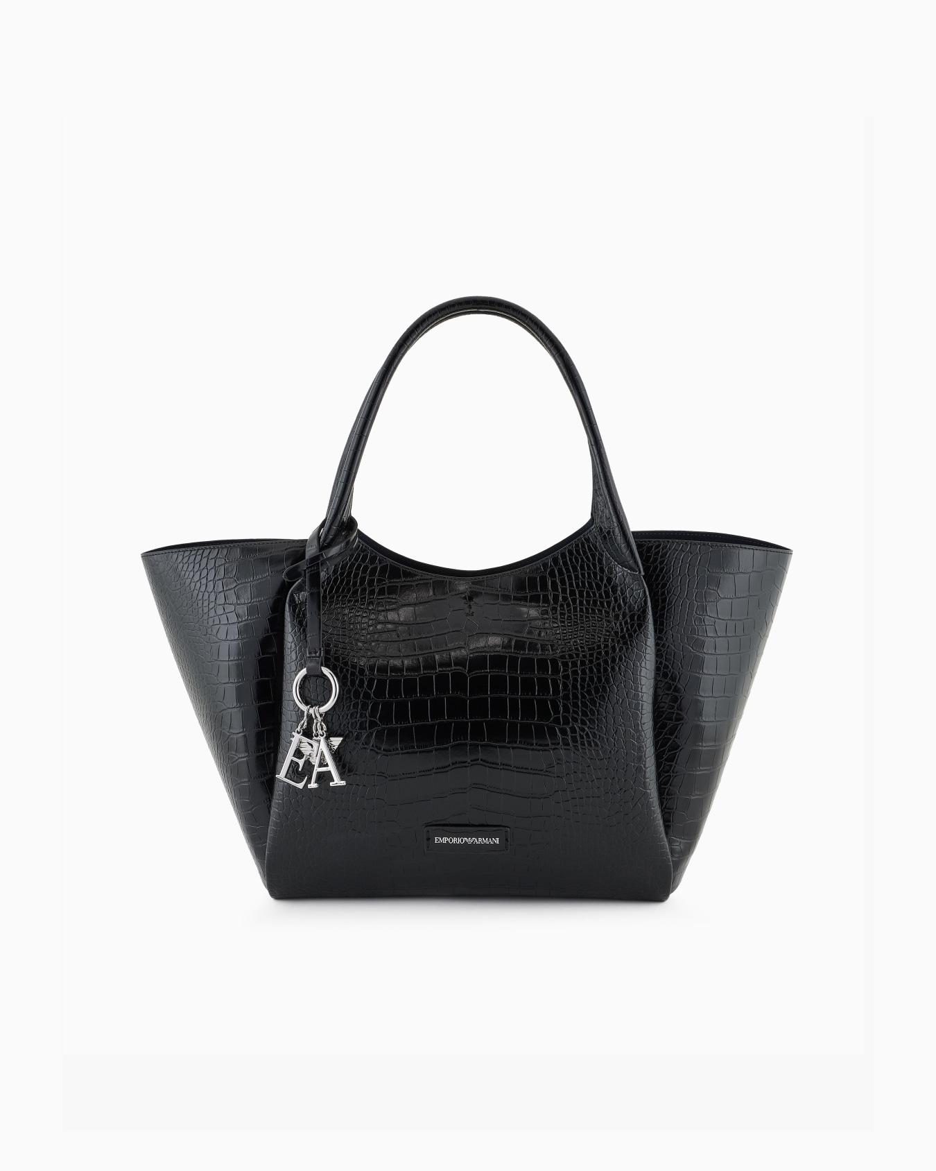 Oversized shopper bag with mock-croc finish and logo charm Slide 0