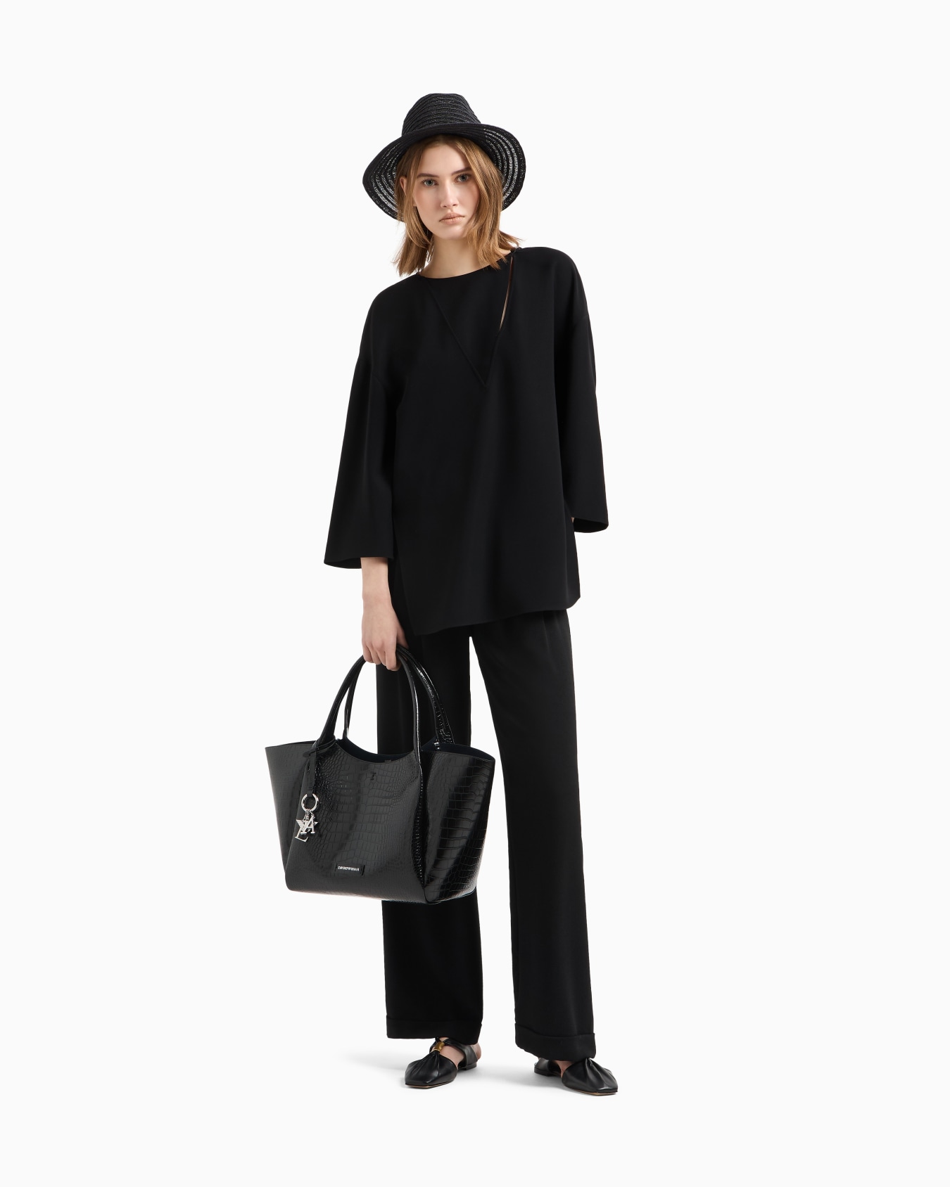 Oversized shopper bag with mock-croc finish and logo charm Slide 5