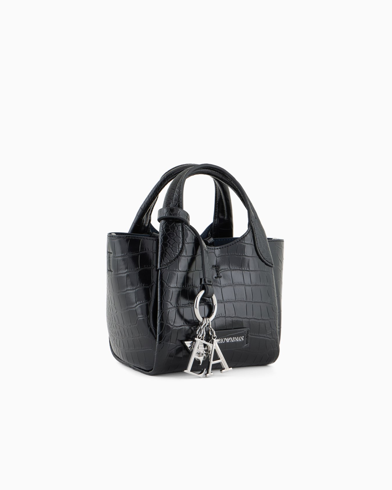 Petit sac cabas avec finition à imprimé crocodile et bijou de sac à logo Diapositive 1