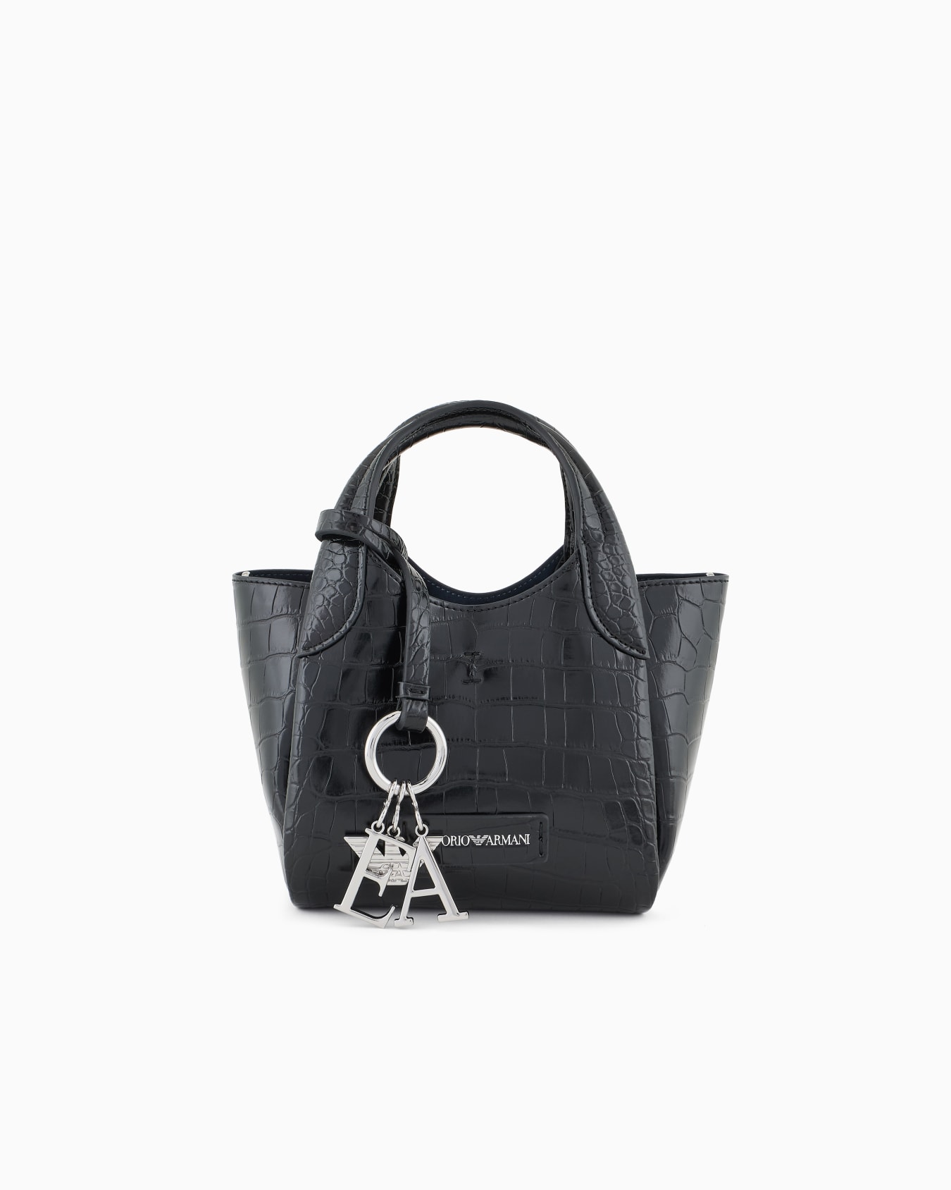 Petit sac cabas avec finition à imprimé crocodile et bijou de sac à logo Diapositive 0