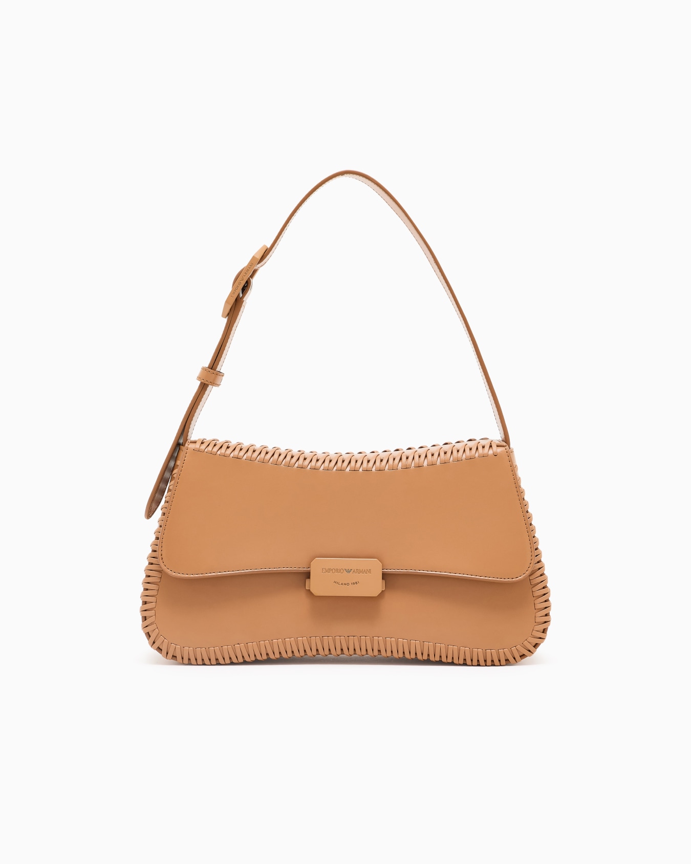 Leather shoulder bag with interweaving Slide 0