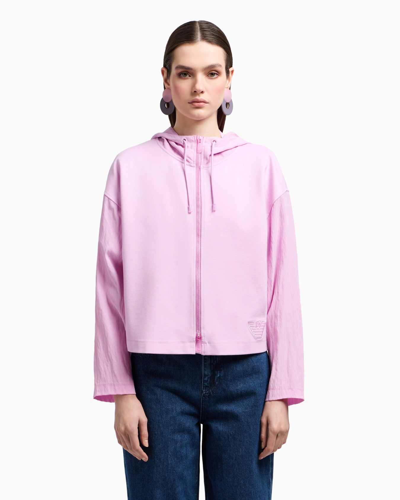 フード付きジップアップブルゾン インターロックジャージー スライドする 3