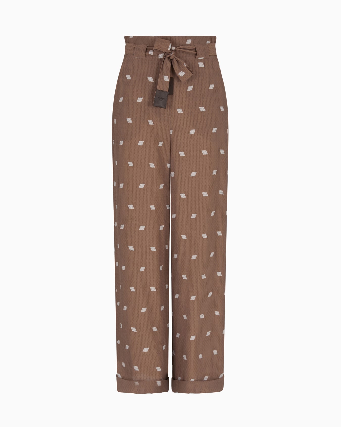 Belted trousers in fil coupé viscose with a geometric motif Slide 0