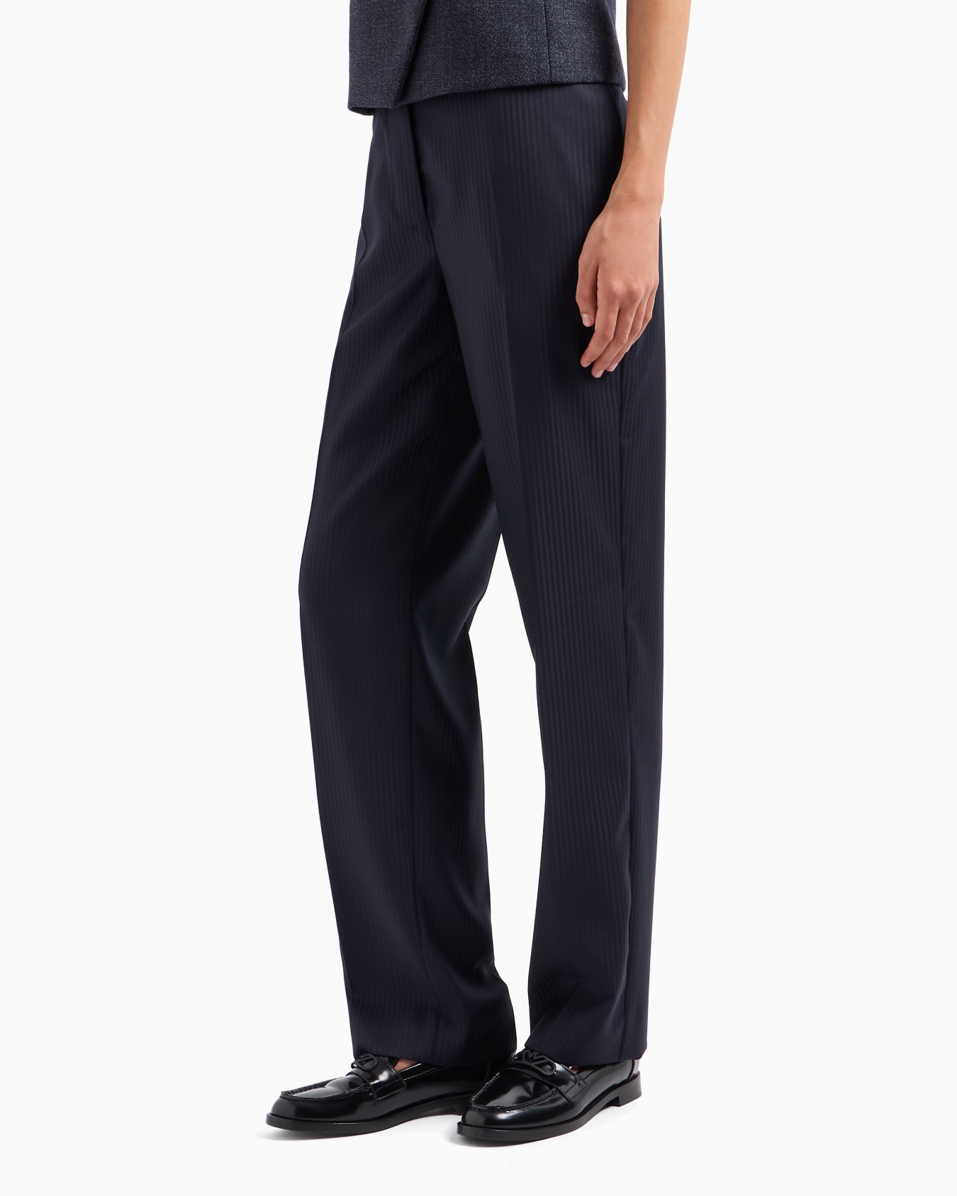 One-pleat wool satin trousers with alternating stripes Slide 1