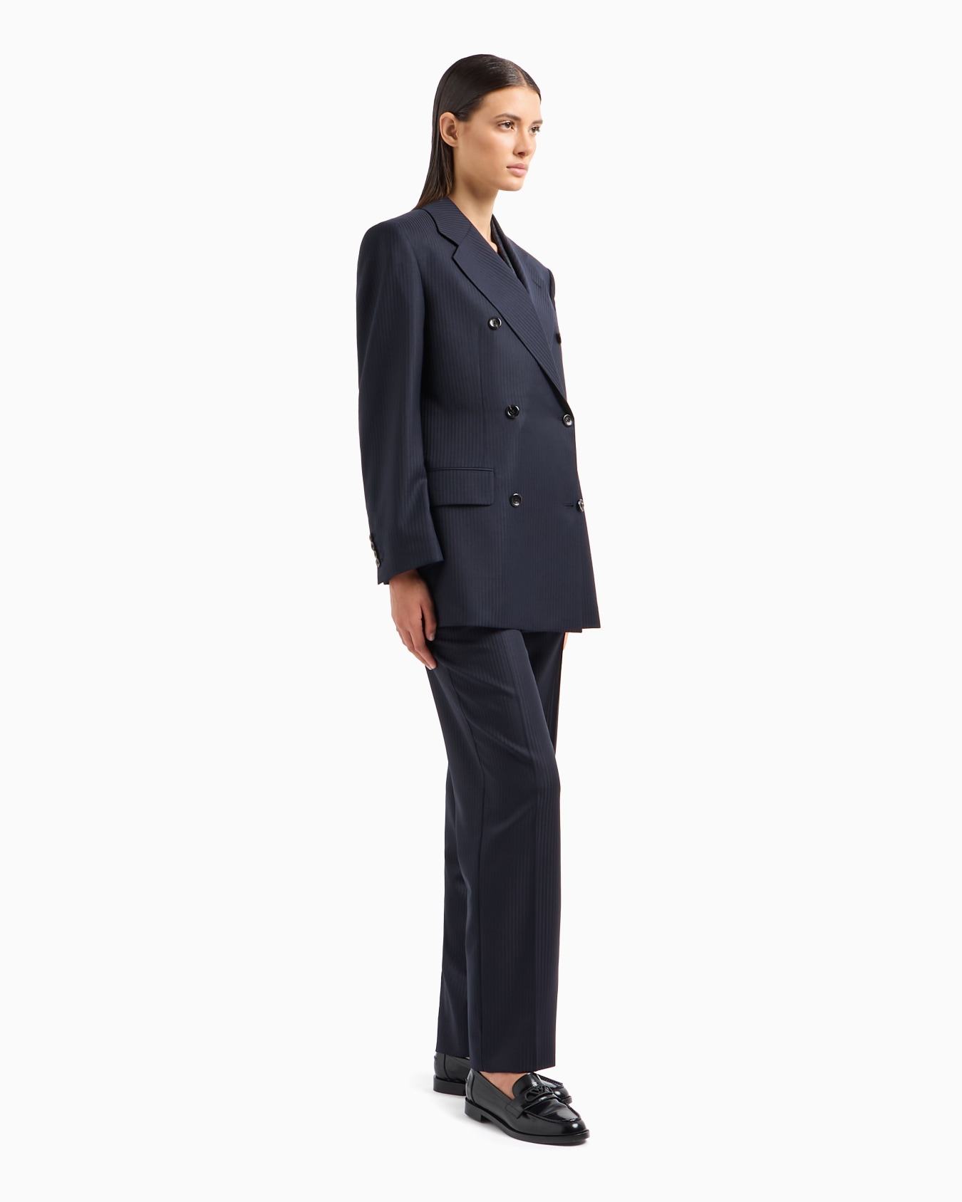 One-pleat wool satin trousers with alternating stripes Slide 3