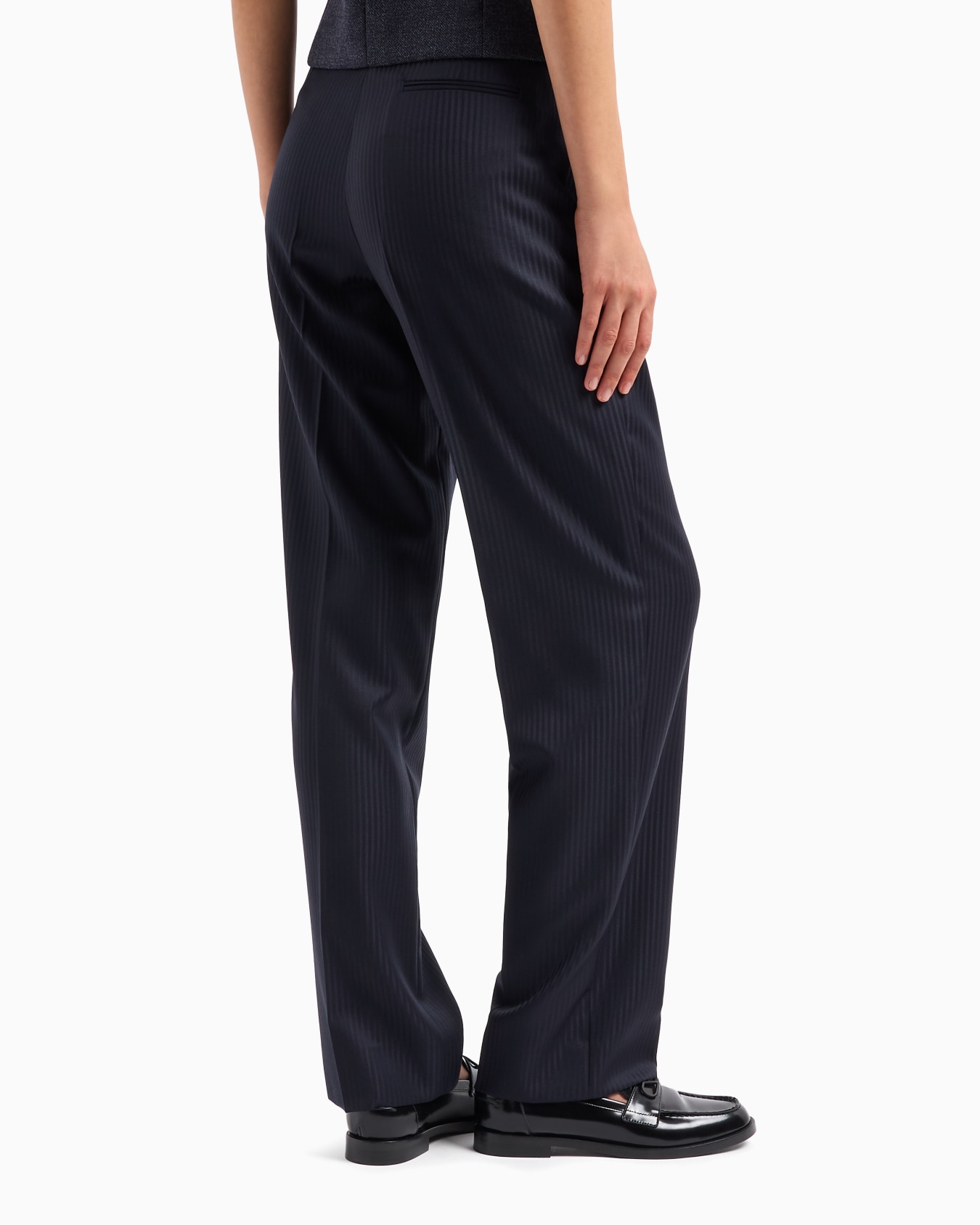 One-pleat wool satin trousers with alternating stripes Slide 2