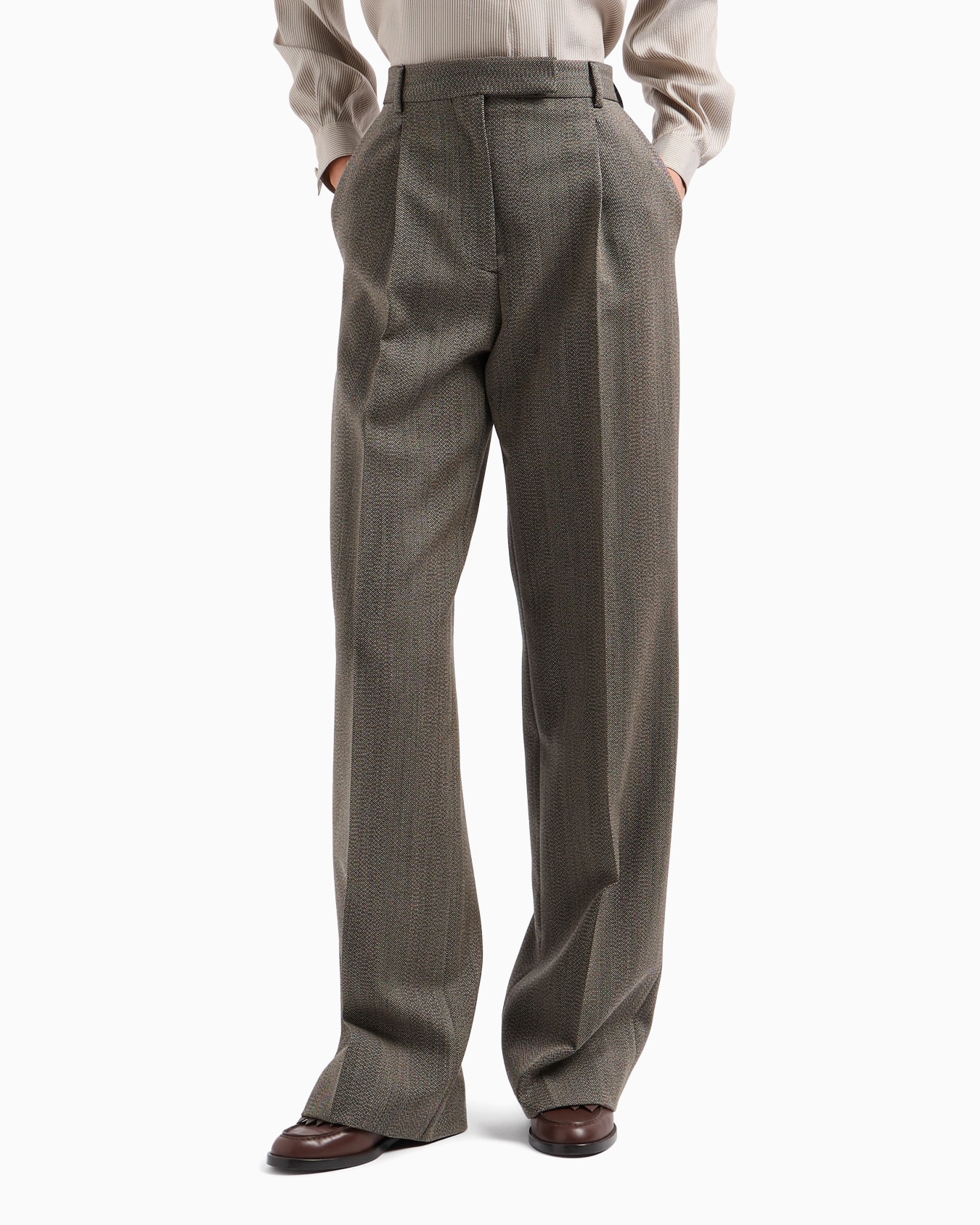 Mouliné wool-blend trousers with darts and chevron motif Slide 1