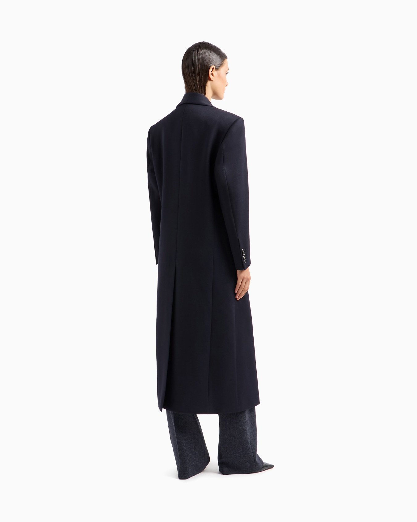 Double-breasted shawl-collar coat in compact wool cover fabric Slide 2