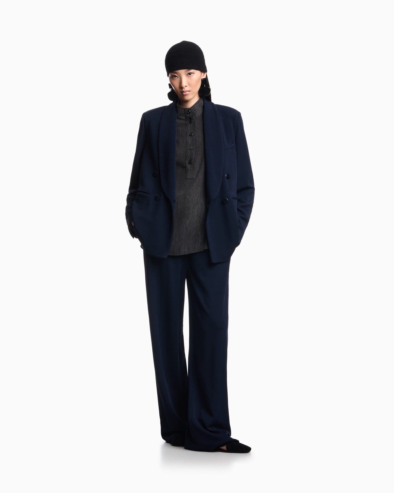 Icon compact piqué double-breasted blazer Slide 1