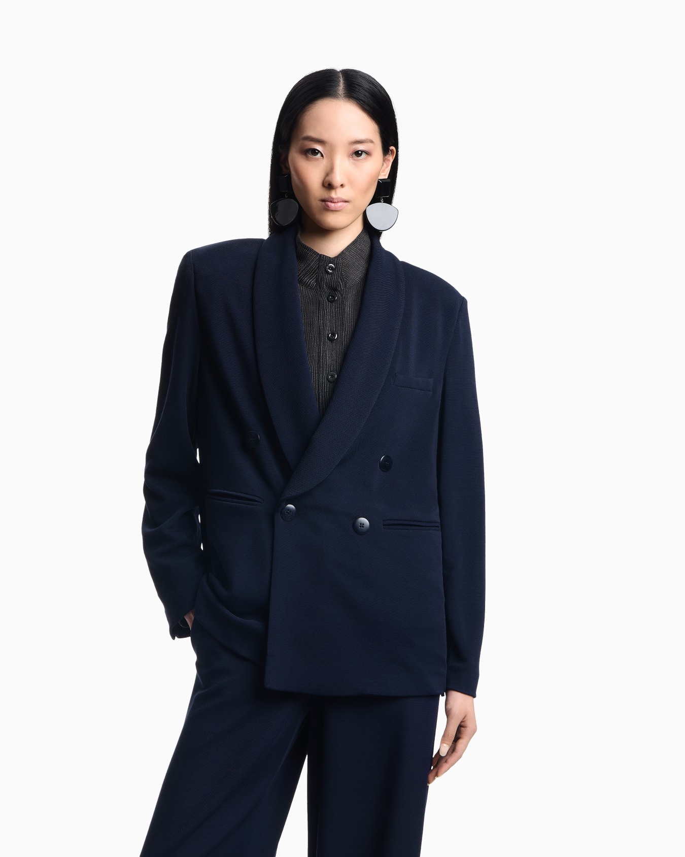 Icon compact piqué double-breasted blazer Slide 3