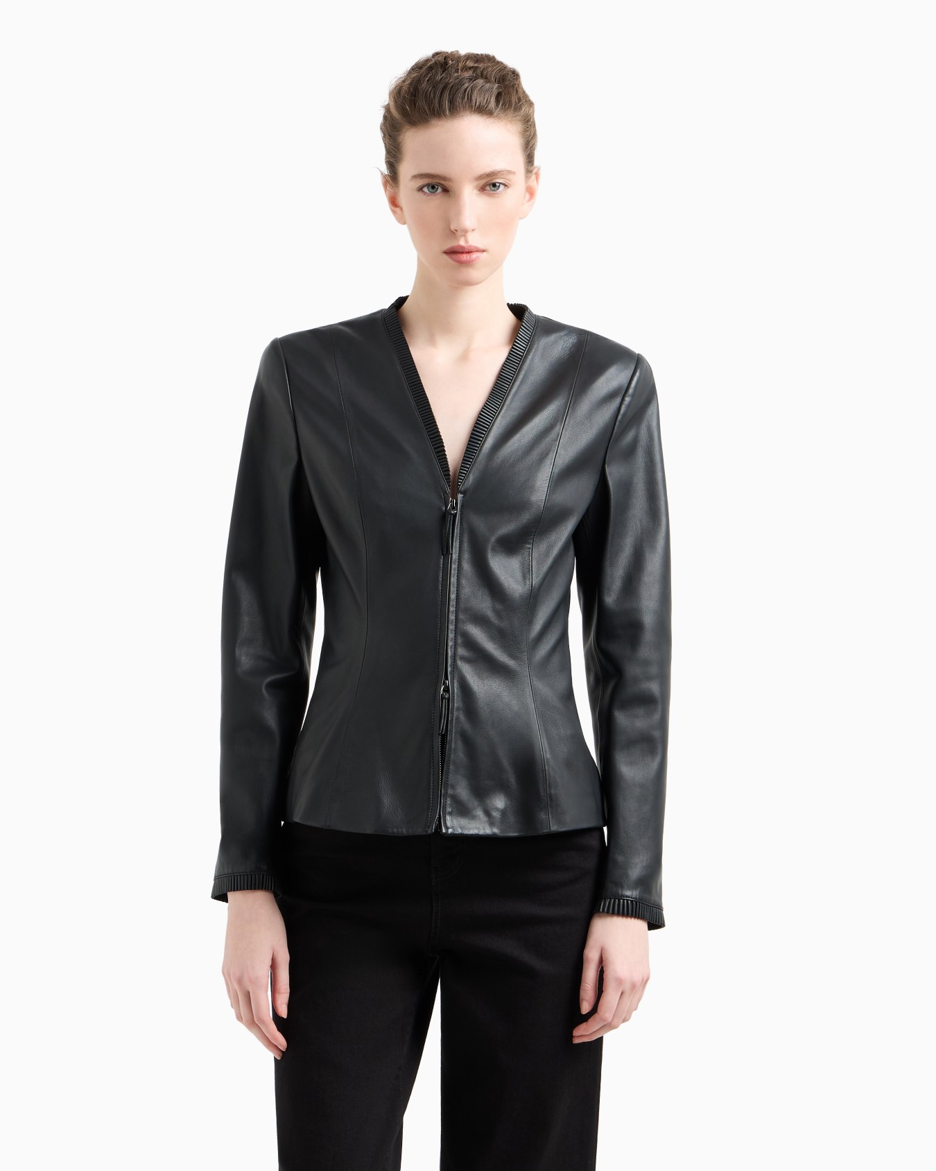 Glove-quality, lambskin nappa leather slim-fit jacket Slide 3