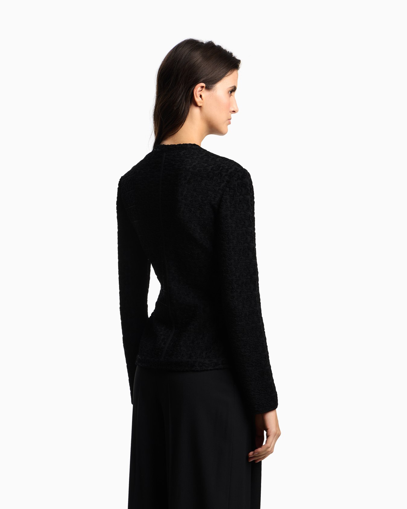 Viscose jacquard jacket with abstract motif and off-centre closure Slide 2