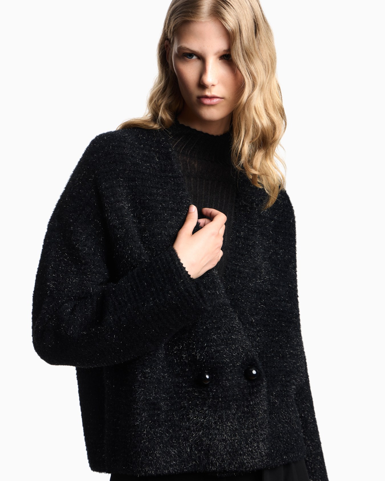 Double-breasted cardigan in a lurex links-stitch knit Slide 4