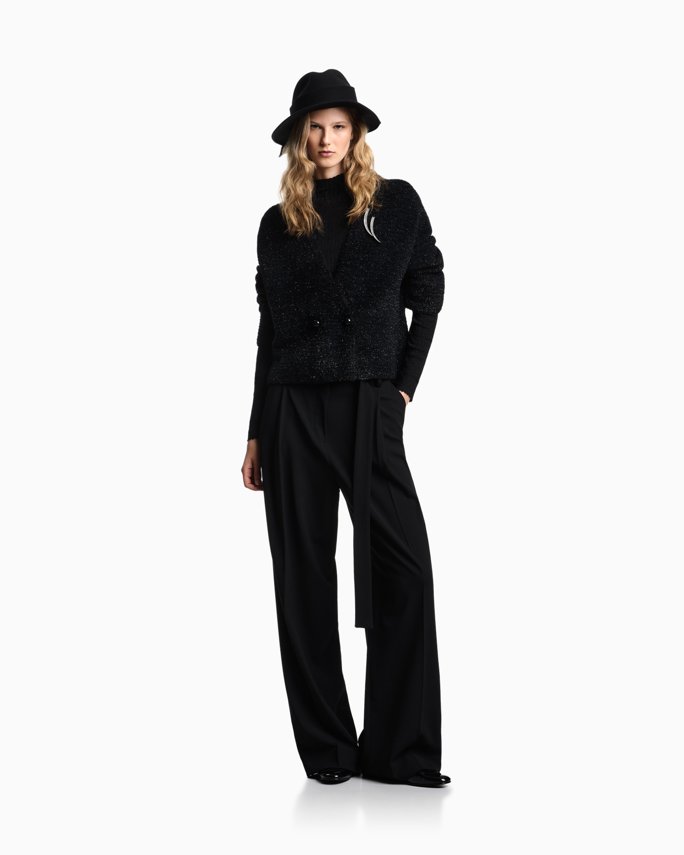 Double-breasted cardigan in a lurex links-stitch knit Slide 1
