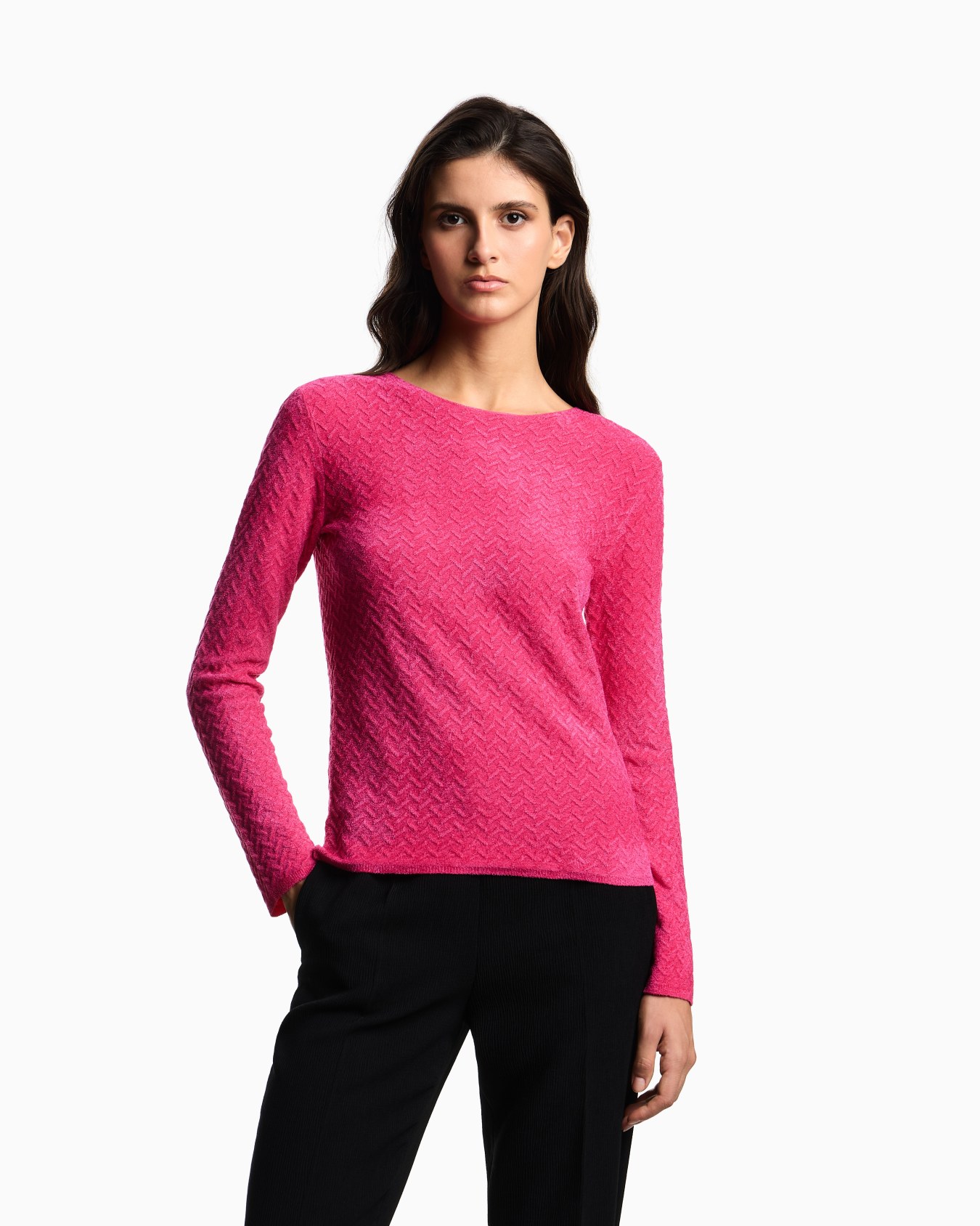 Chenille jumper with embossed irregular chevron motif Slide 3