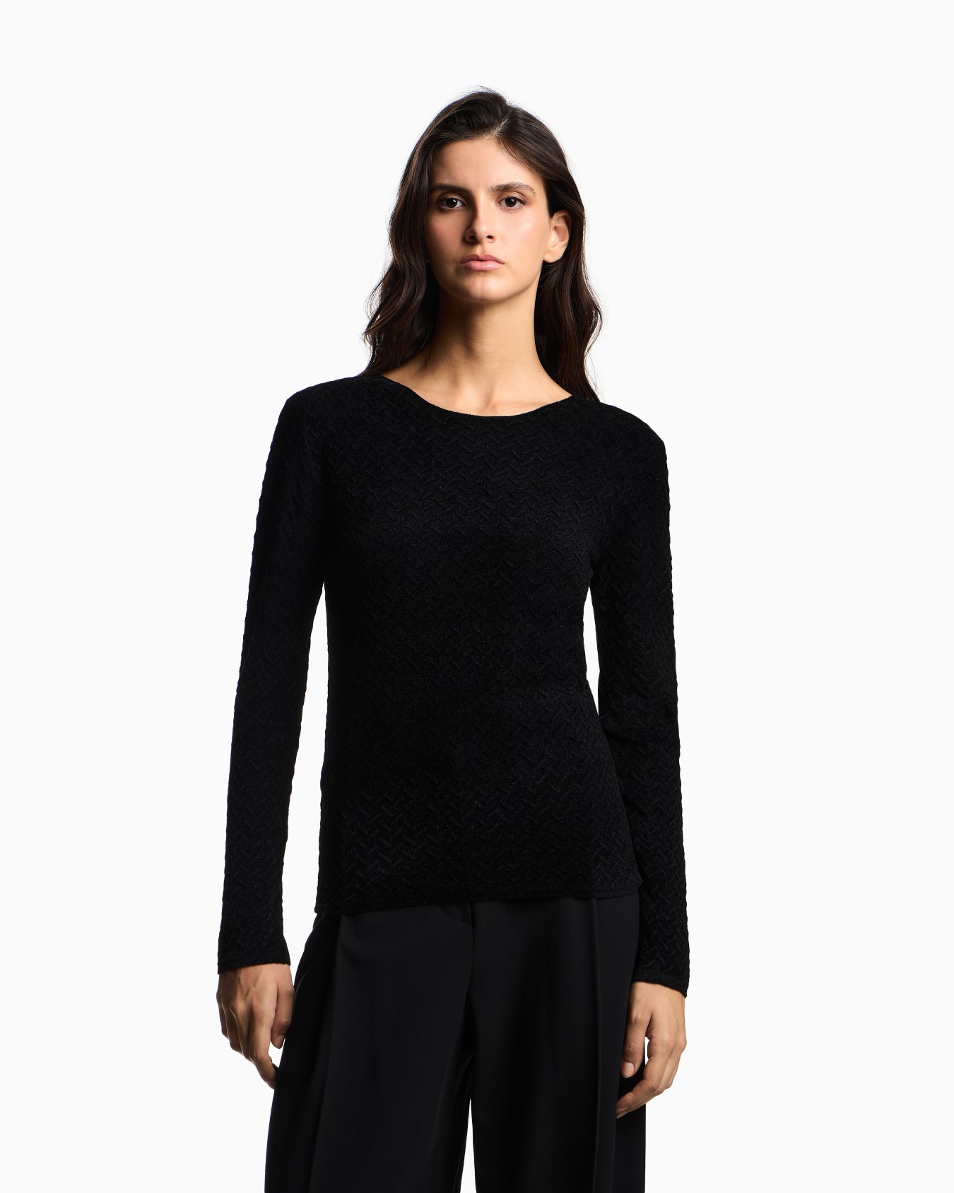 Chenille jumper with embossed irregular chevron motif Slide 3
