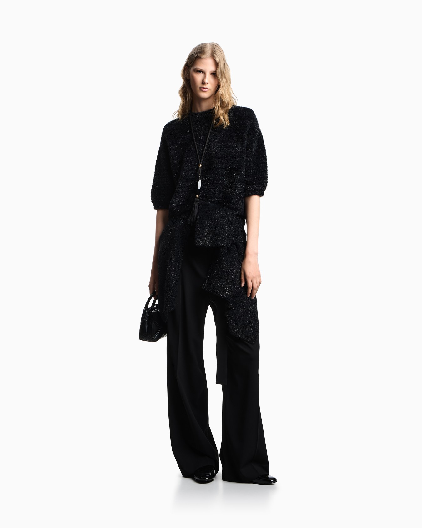 Short-sleeved jumper in a lurex links-stitch knit Slide 1