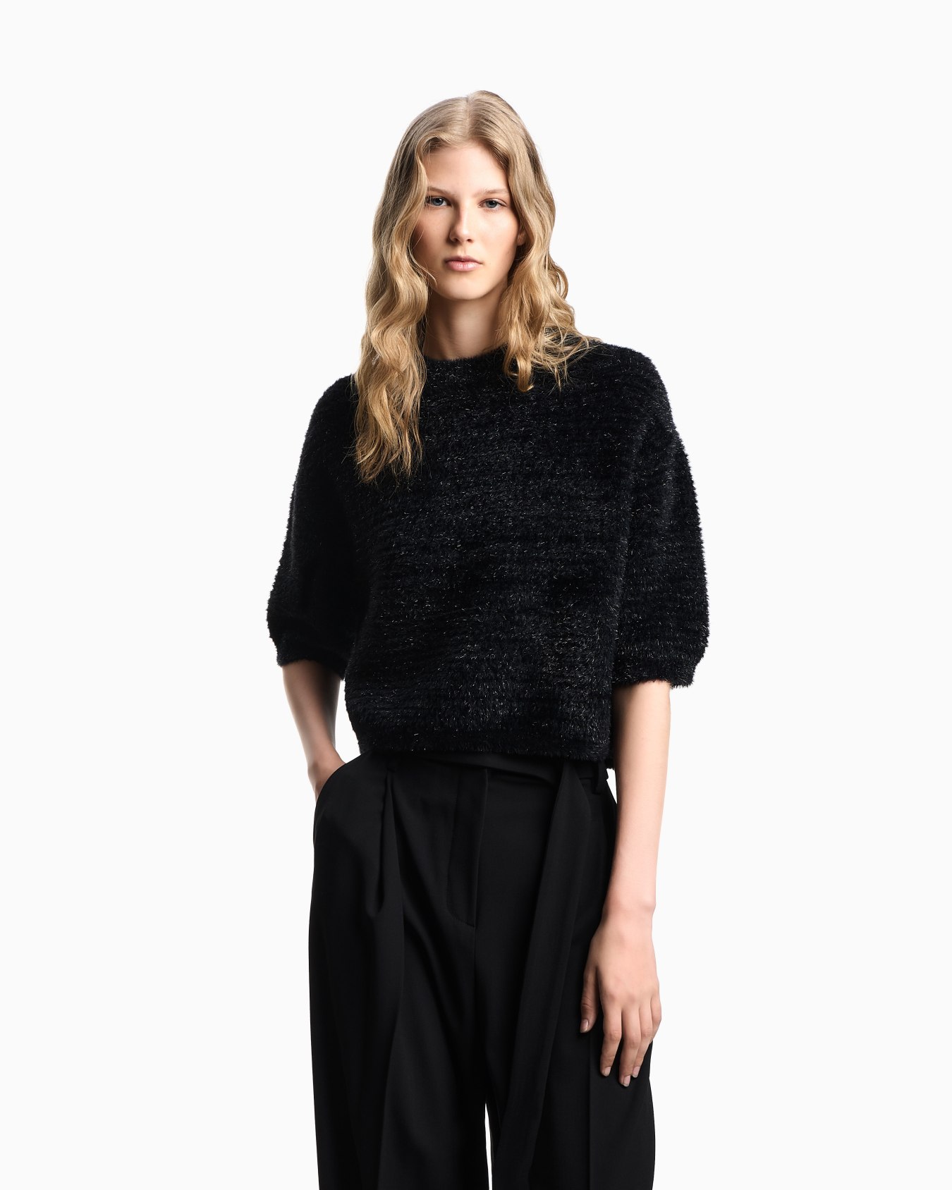 Short-sleeved jumper in a lurex links-stitch knit Slide 3