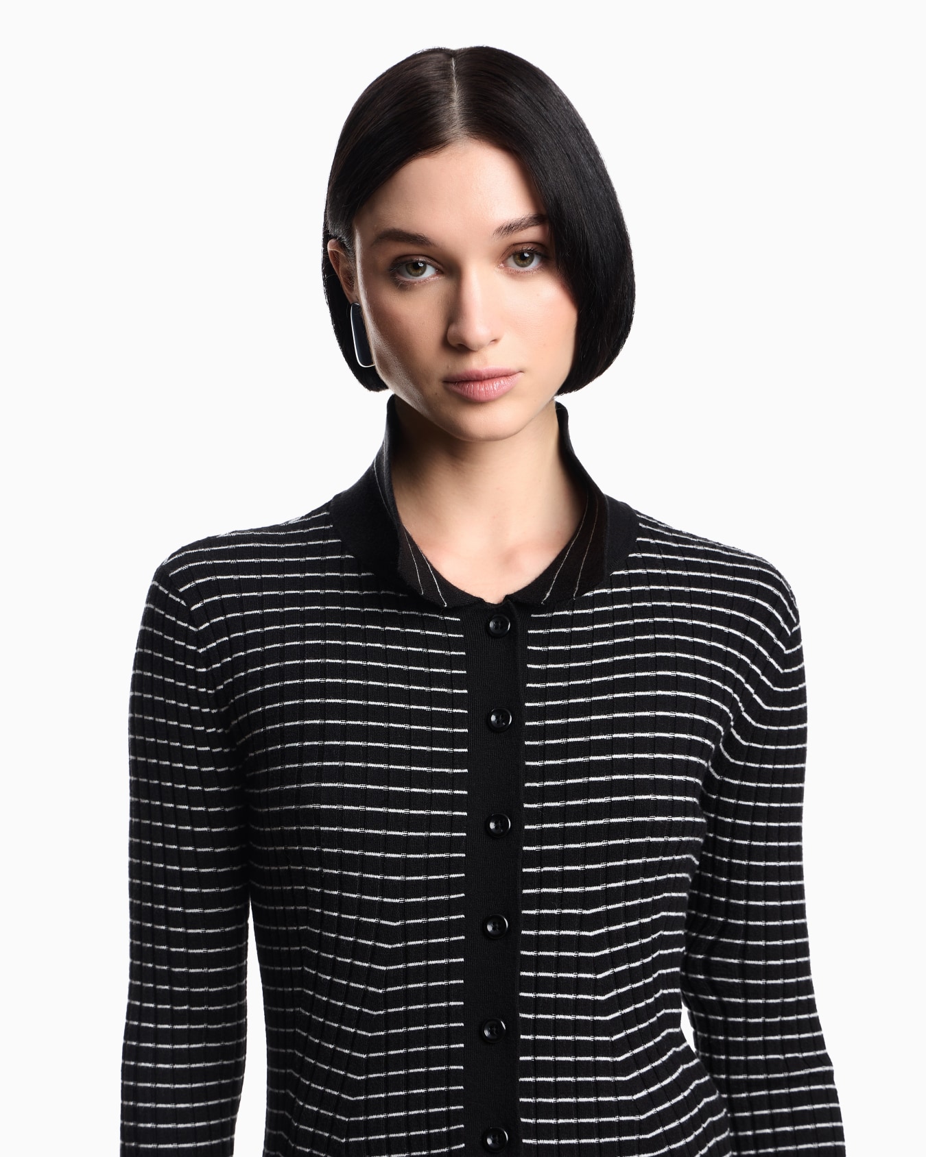 Ribbed cardigan with striped motif Slide 4