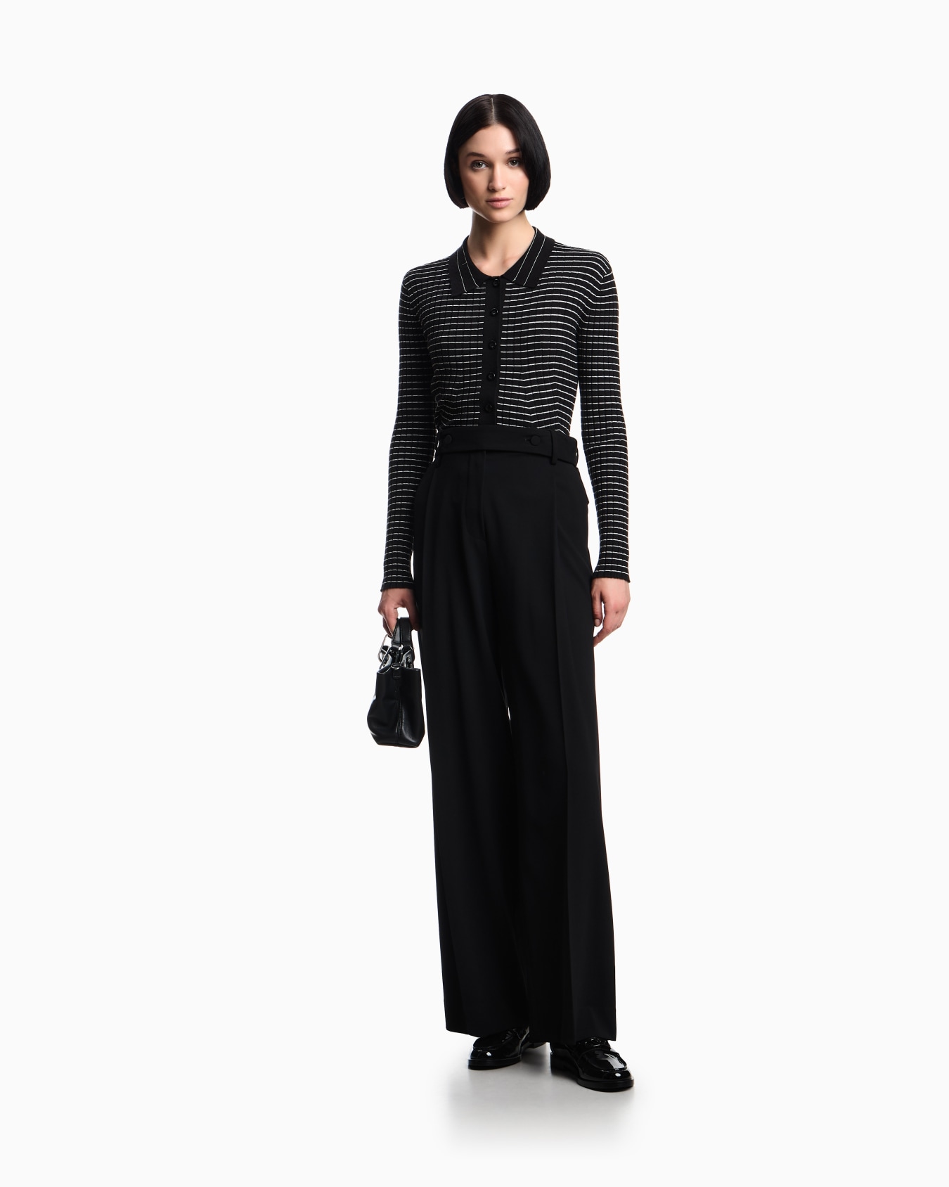 Ribbed cardigan with striped motif Slide 1
