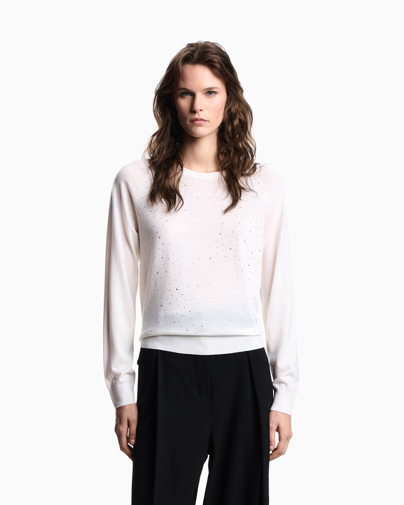 Plain-knit virgin-wool jumper with micro rhinestones Slide 3