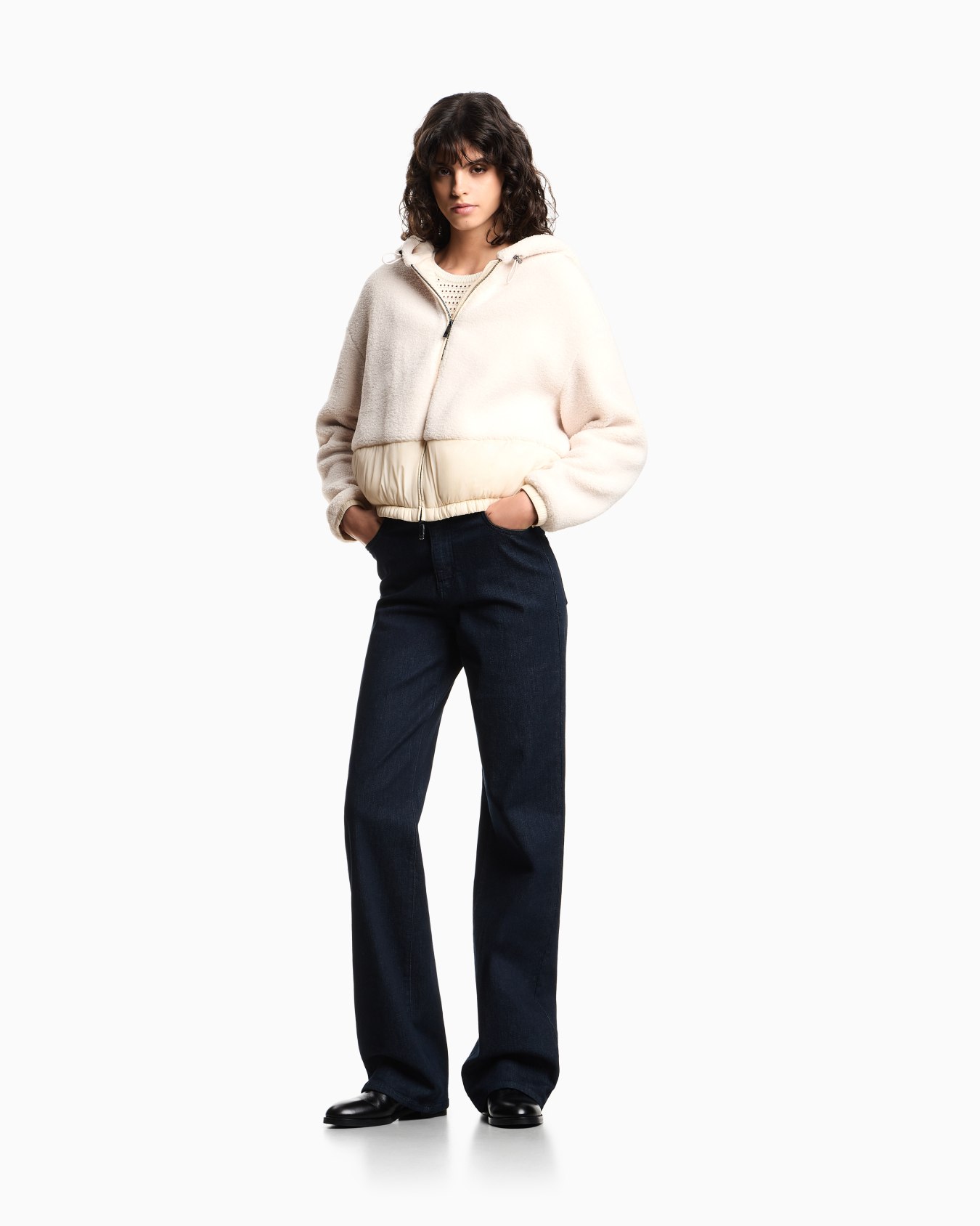 Sherpa blouson with hood and zip Slide 1