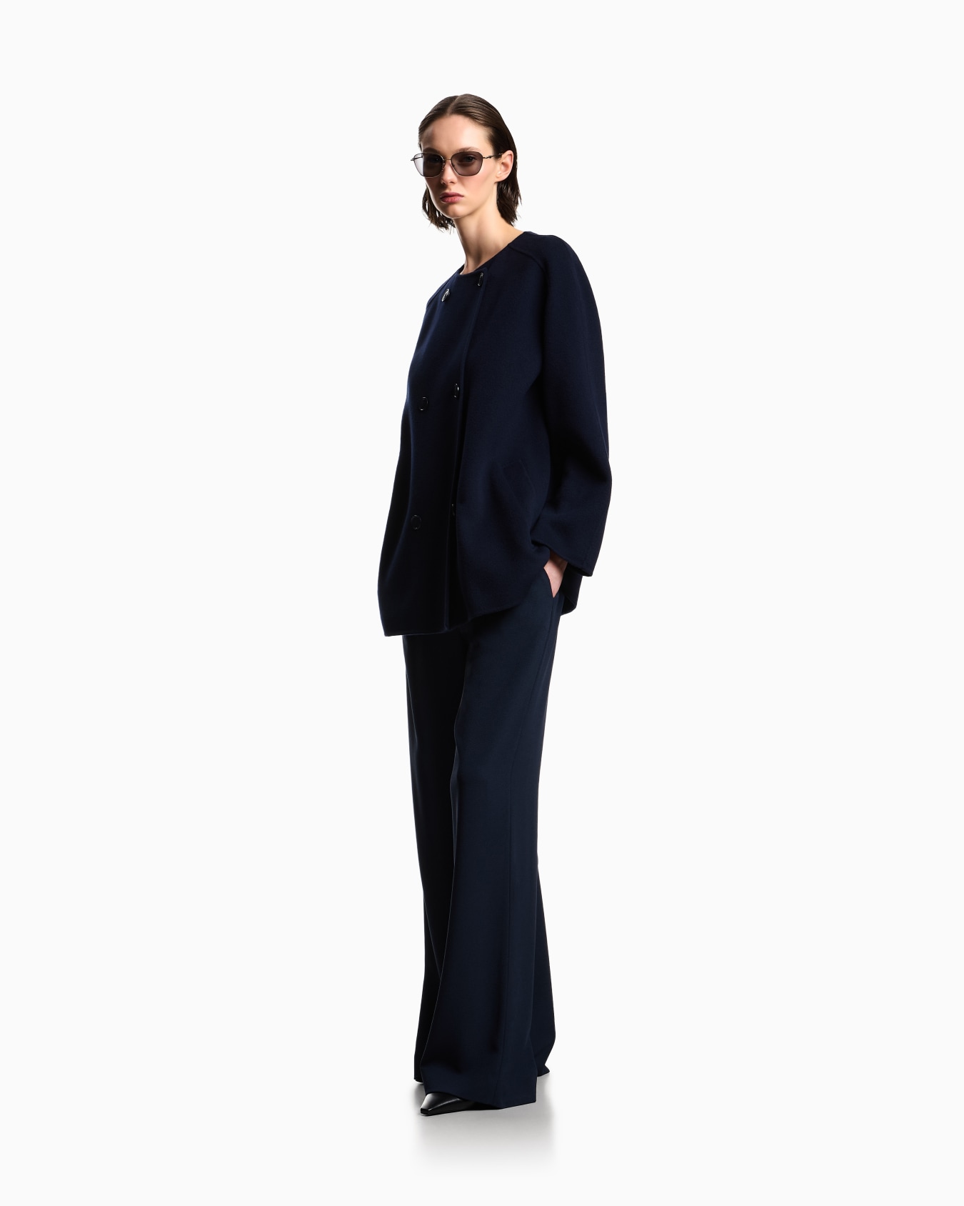 Double-breasted wool and cashmere pea coat Slide 1