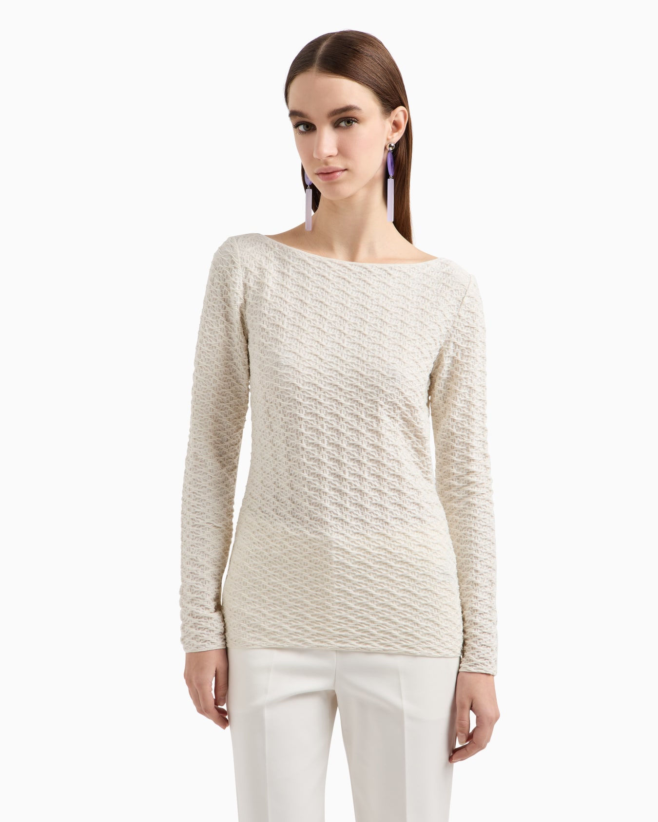Jacquard jersey jumper with embossed pattern Slide 3