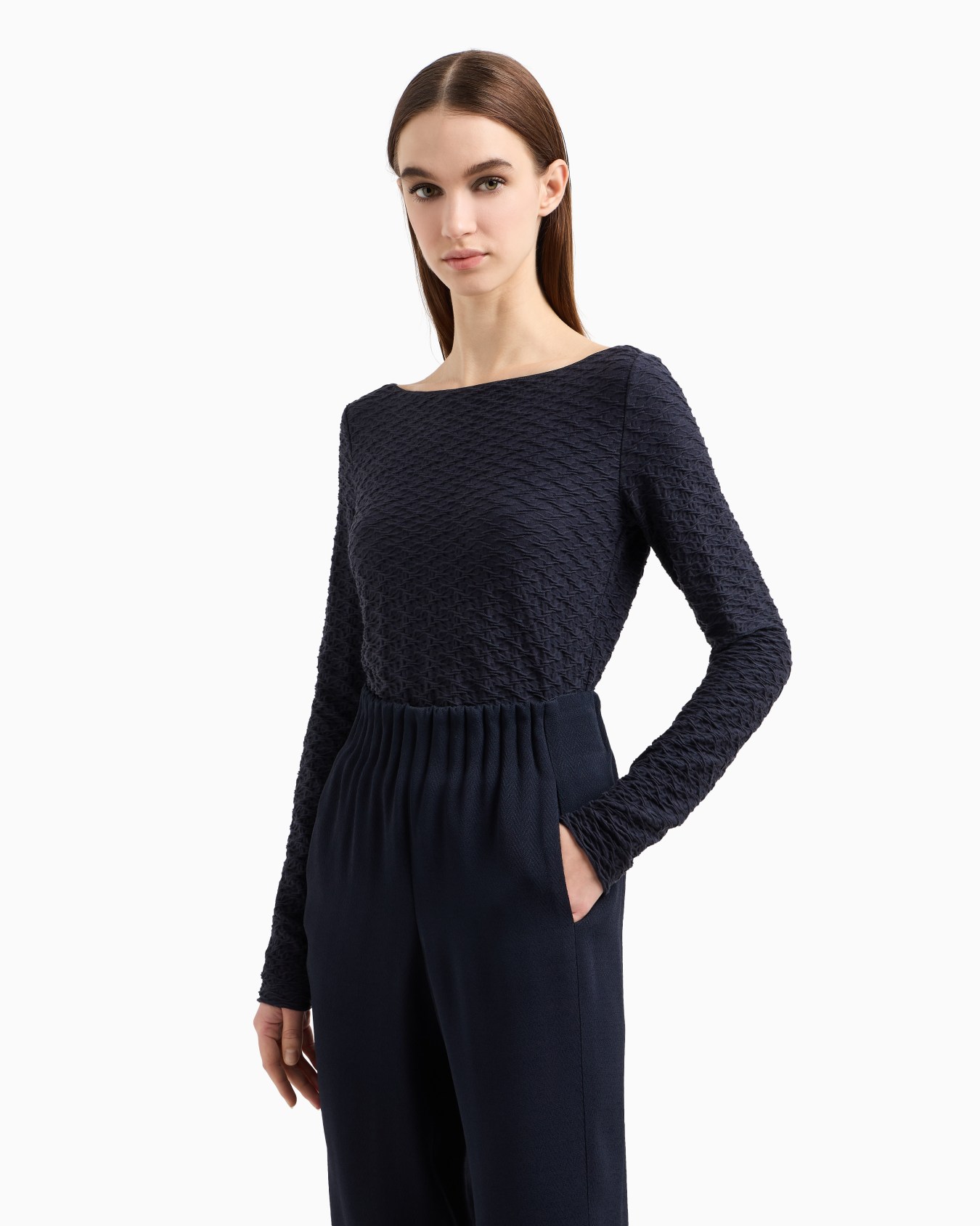 Jacquard jersey jumper with embossed pattern Slide 3
