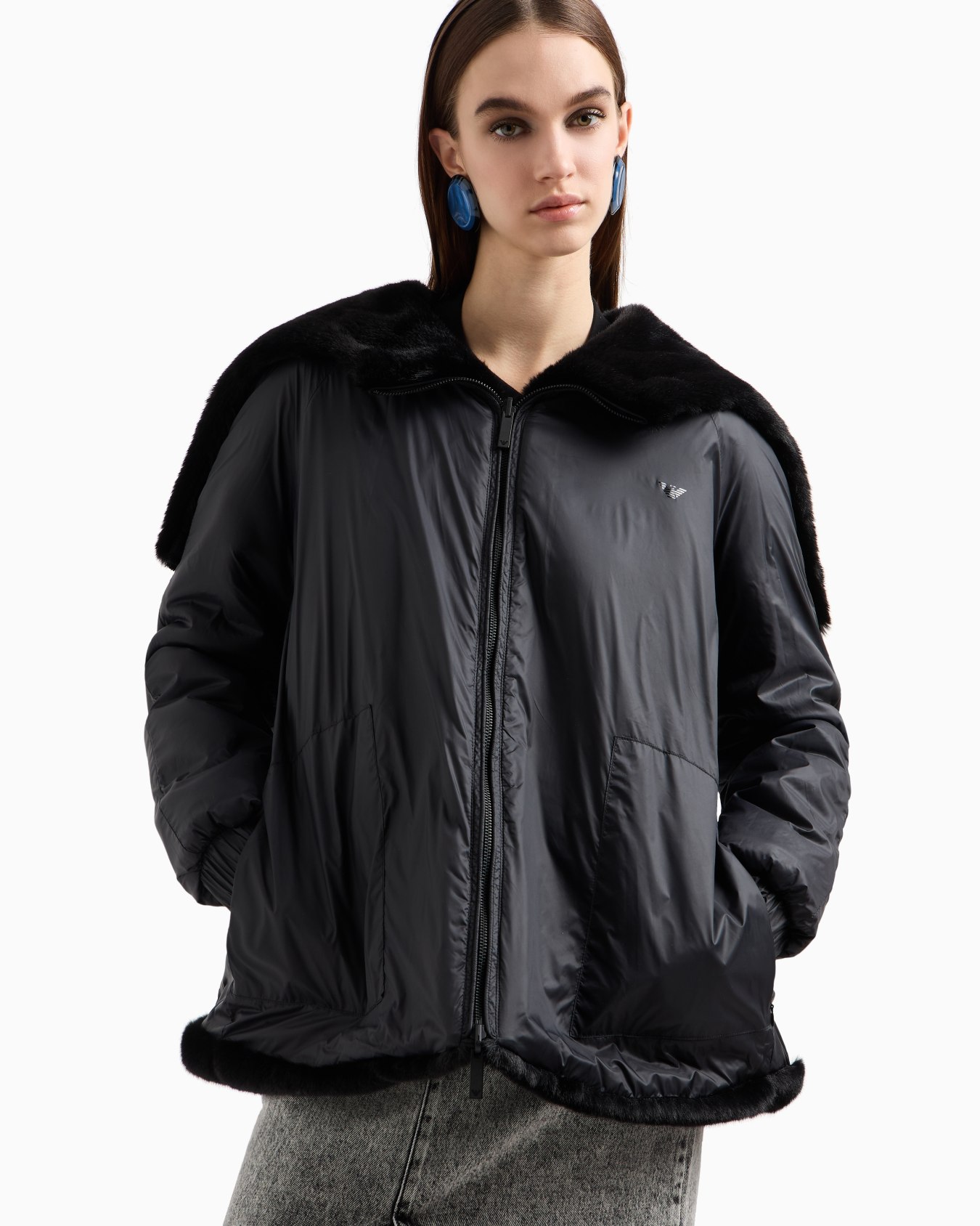 Faux-fur reversible blouson with hood Slide 5