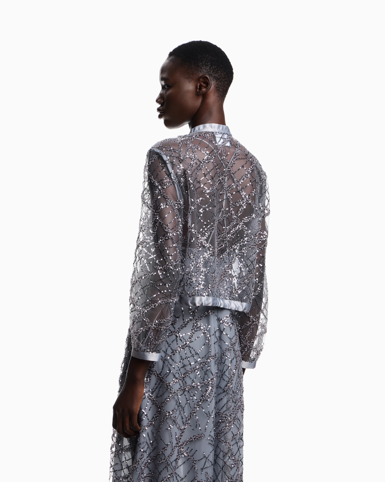 Zipped bolero in tulle with all-over micro-sequin and jet embroidery Slide 2