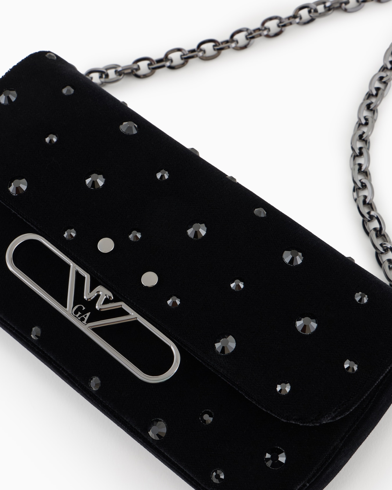 Mini shoulder bag made of velvet with rhinestones and metal eagle logo Slide 4