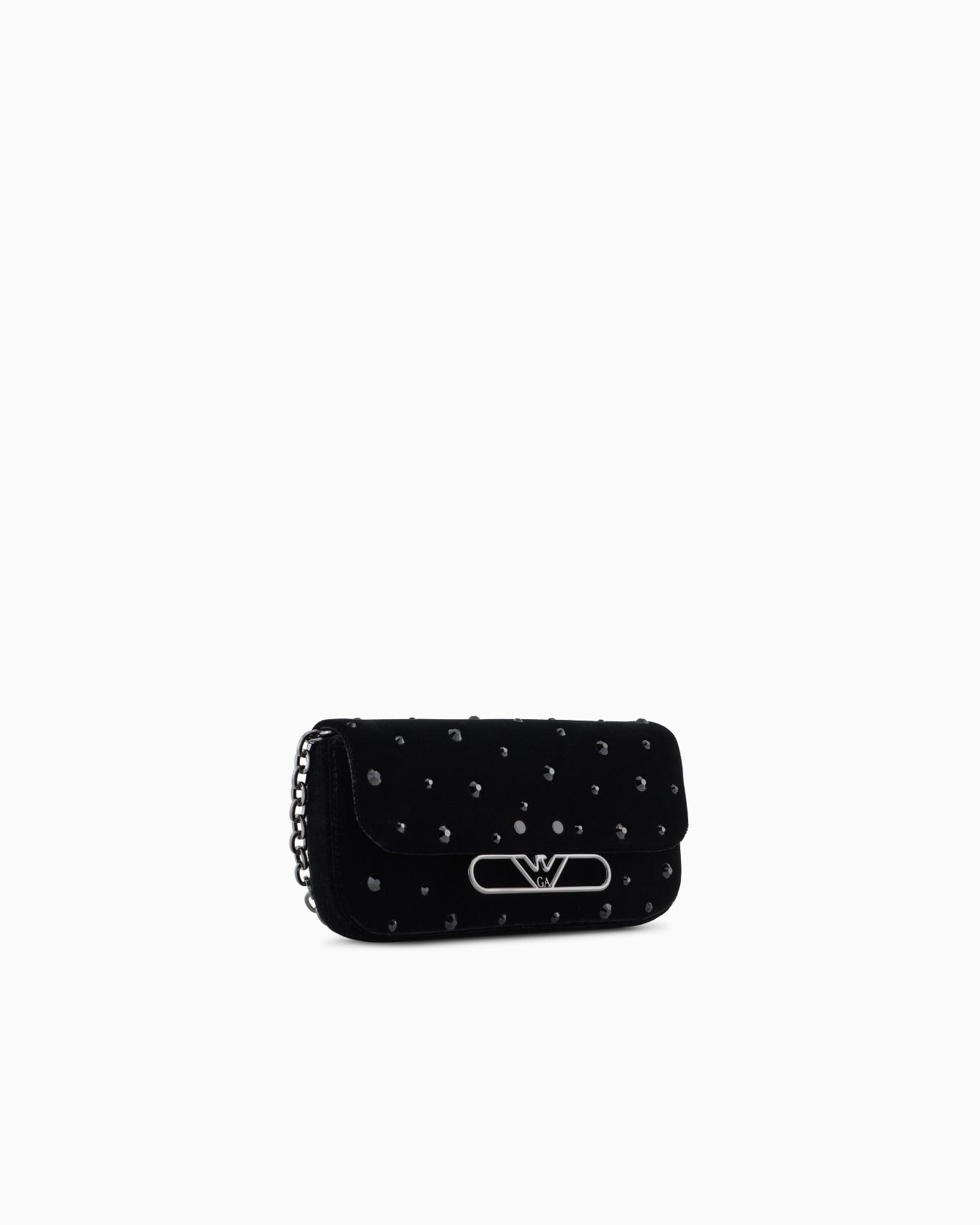 Mini shoulder bag made of velvet with rhinestones and metal eagle logo Slide 1