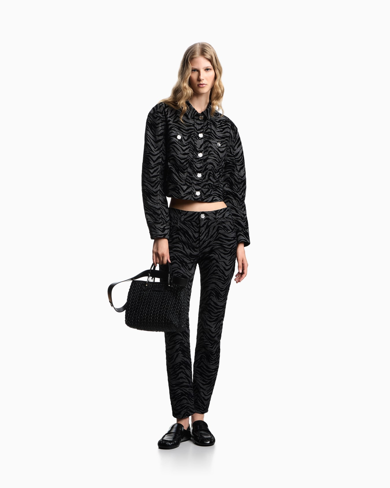 J36 Slim-fit jeans in garment-dyed drill with a flocked animal print Slide 1