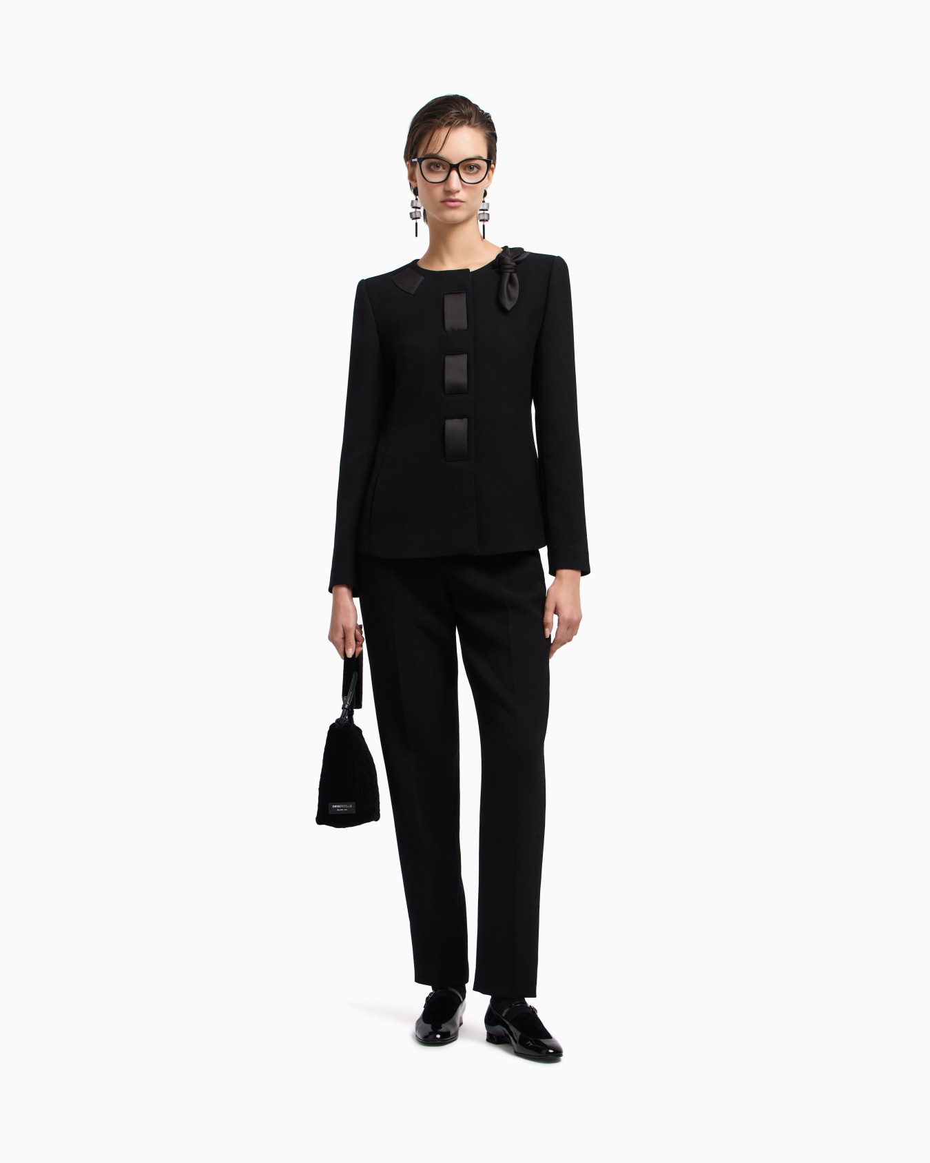 Jacket with a bark-effect fluid crêpe ribbon detail Slide 2