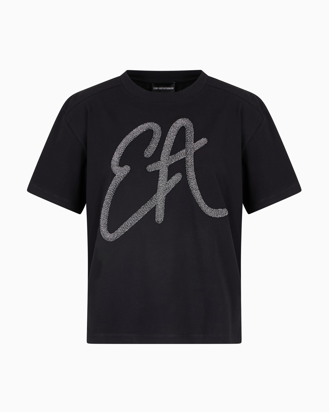 Cotton-jersey T-shirt with oversized lurex logo Slide 0