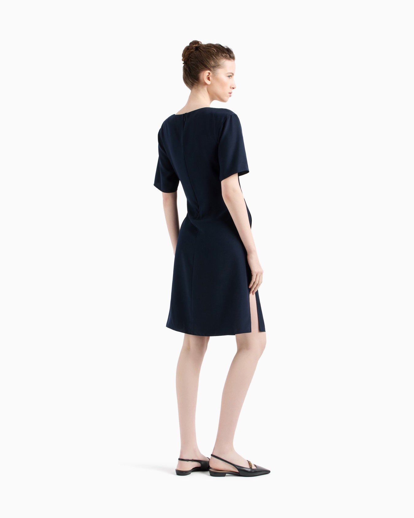 Fluid technical fabric dress with knot  Slide 2
