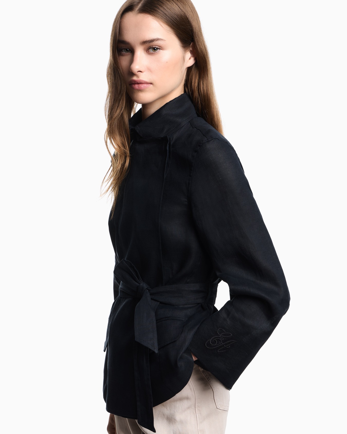 Veste chemise avec empiècement en pur lin Diapositive 4