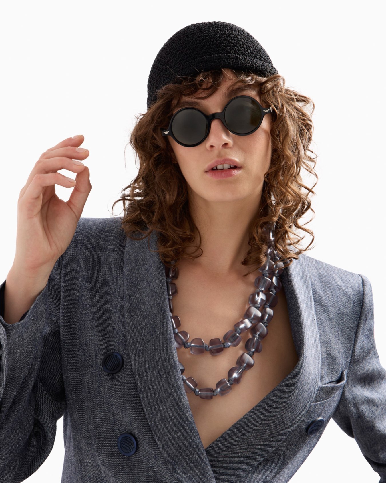 Double-breasted chambray linen blend blazer Slide 6
