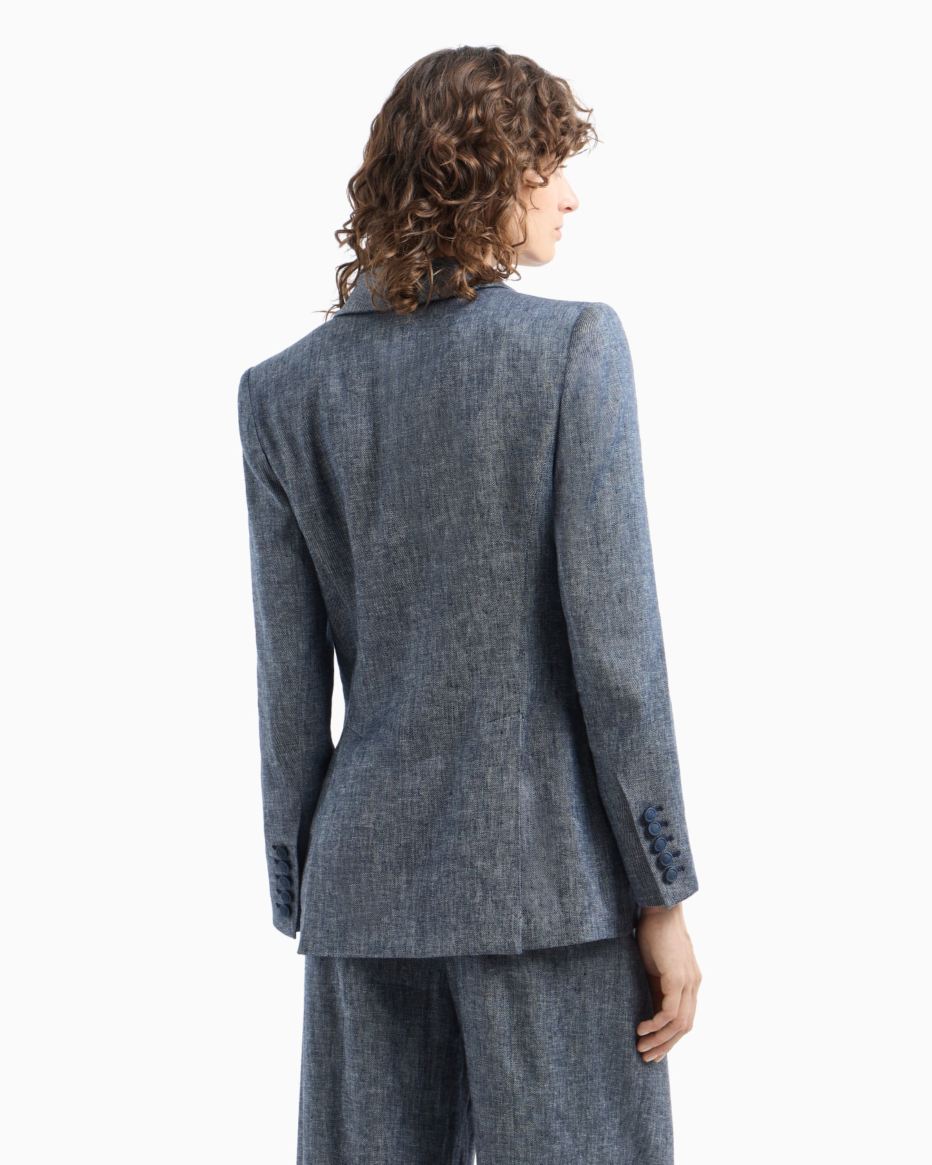 Double-breasted chambray linen blend blazer Slide 3