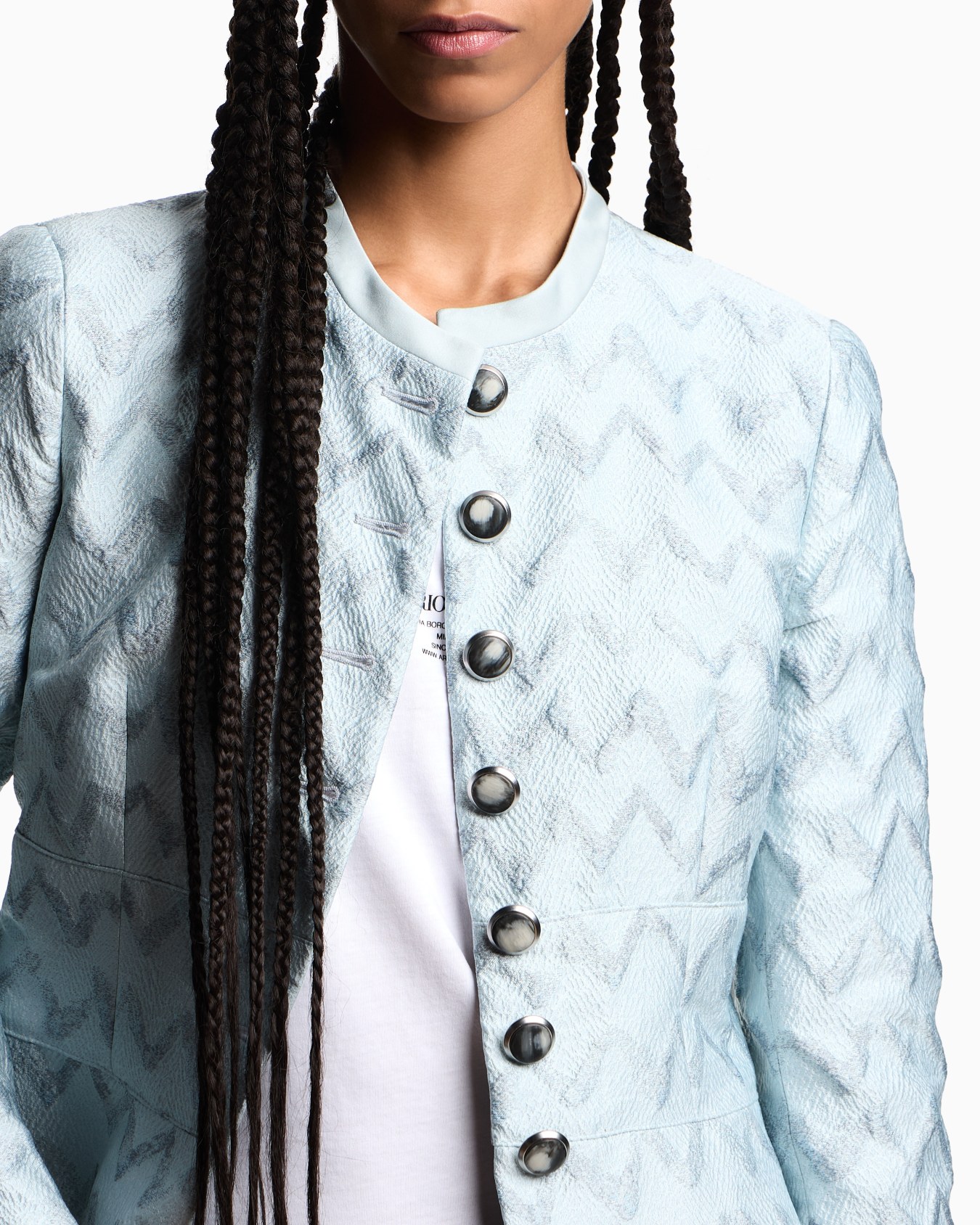 Veste à simple boutonnage en tissu jacquard chevron Diapositive 4