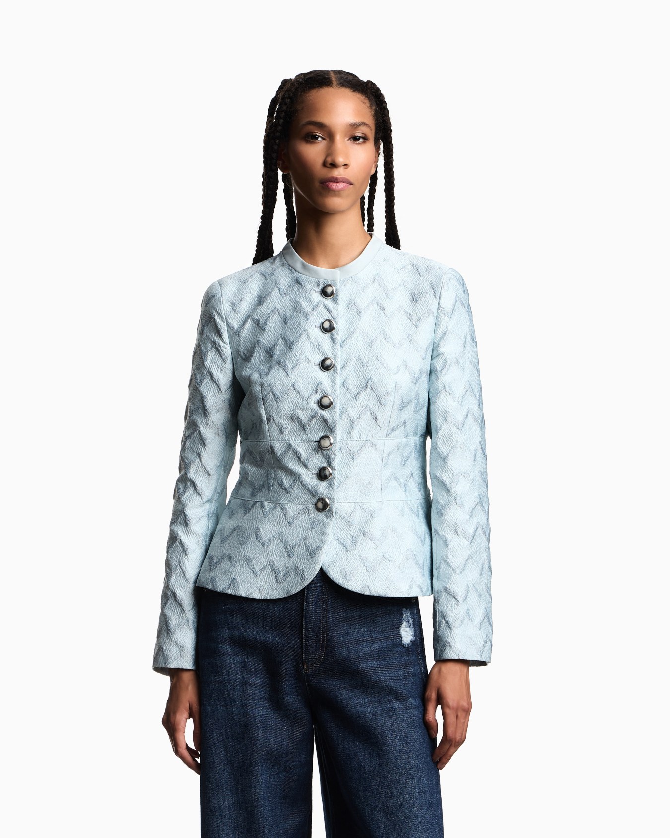 Veste à simple boutonnage en tissu jacquard chevron Diapositive 3