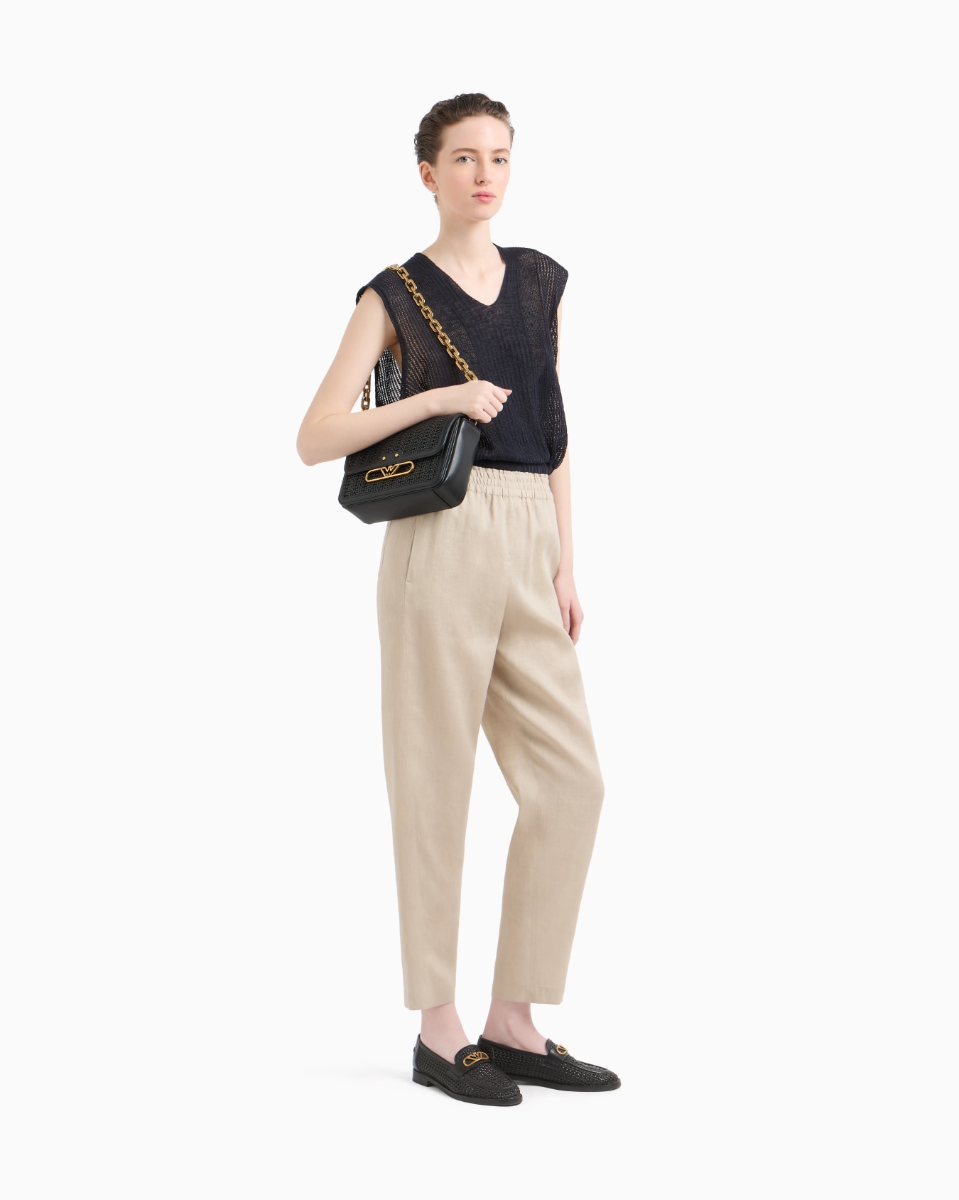 Pantalon à taille élastique en pur lin Diapositive 1