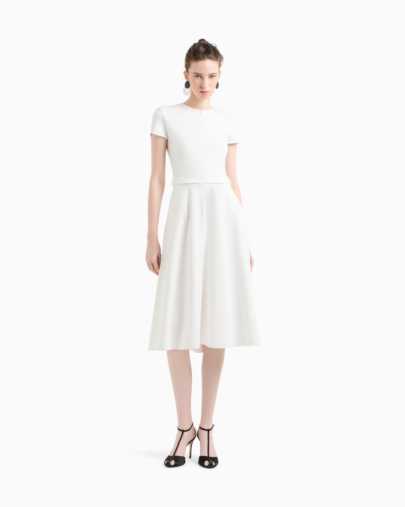 Short-sleeved dress in Milano-stitch fabric  Slide 1