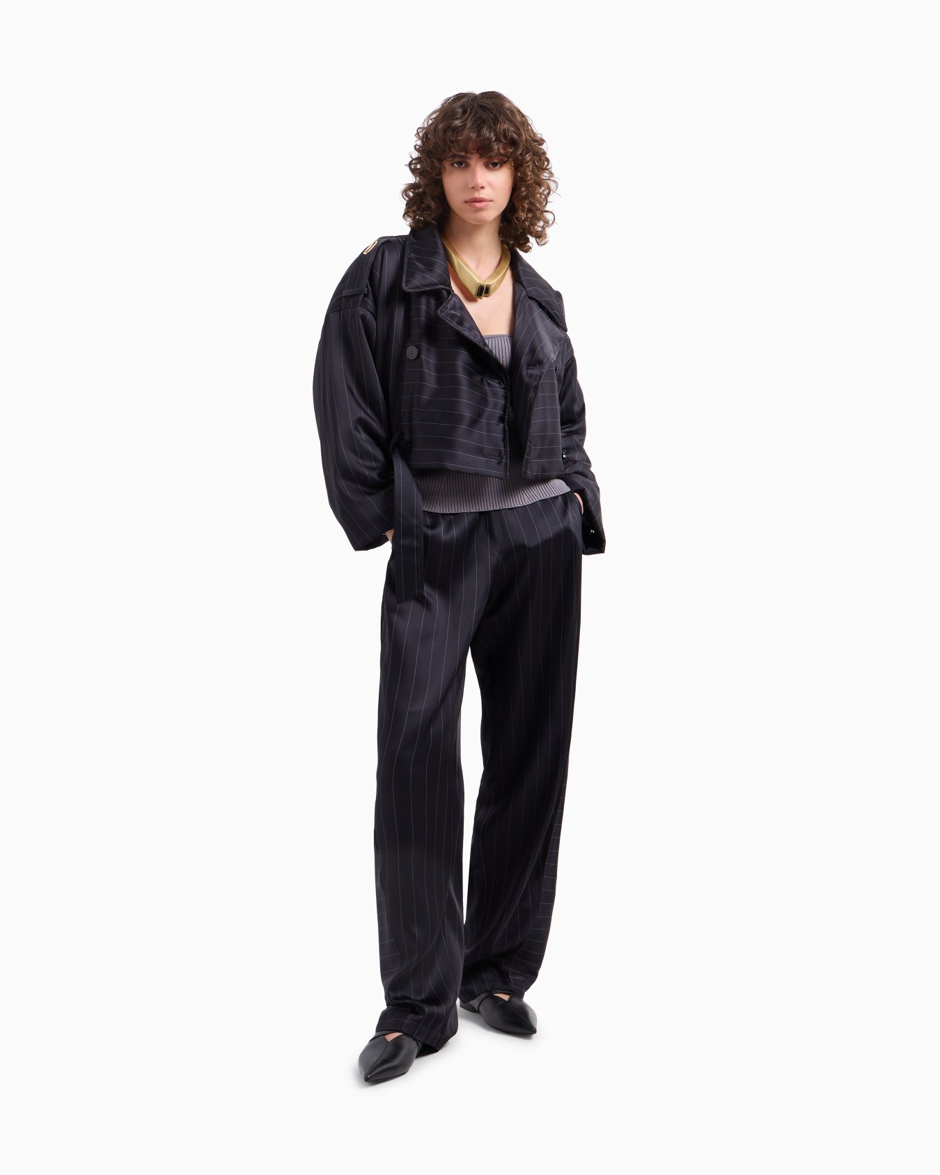 Dawn to Dusk pinstriped acetate-blend trousers Slide 2