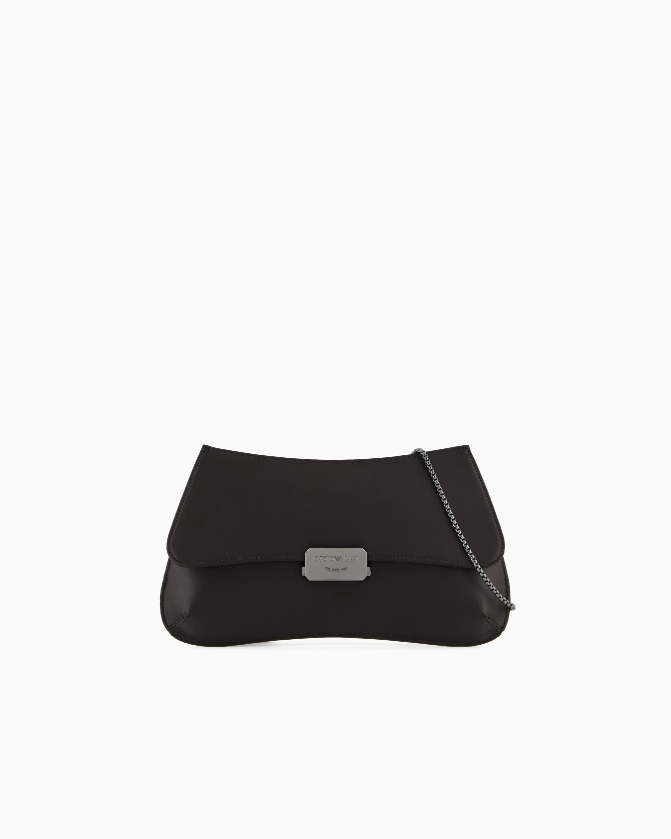 Pochette con tracolla a catena in satin Slide 0