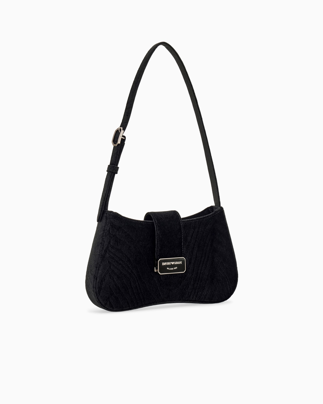 Hobo shoulder bag in moiré velvet with a flap closure Slide 1